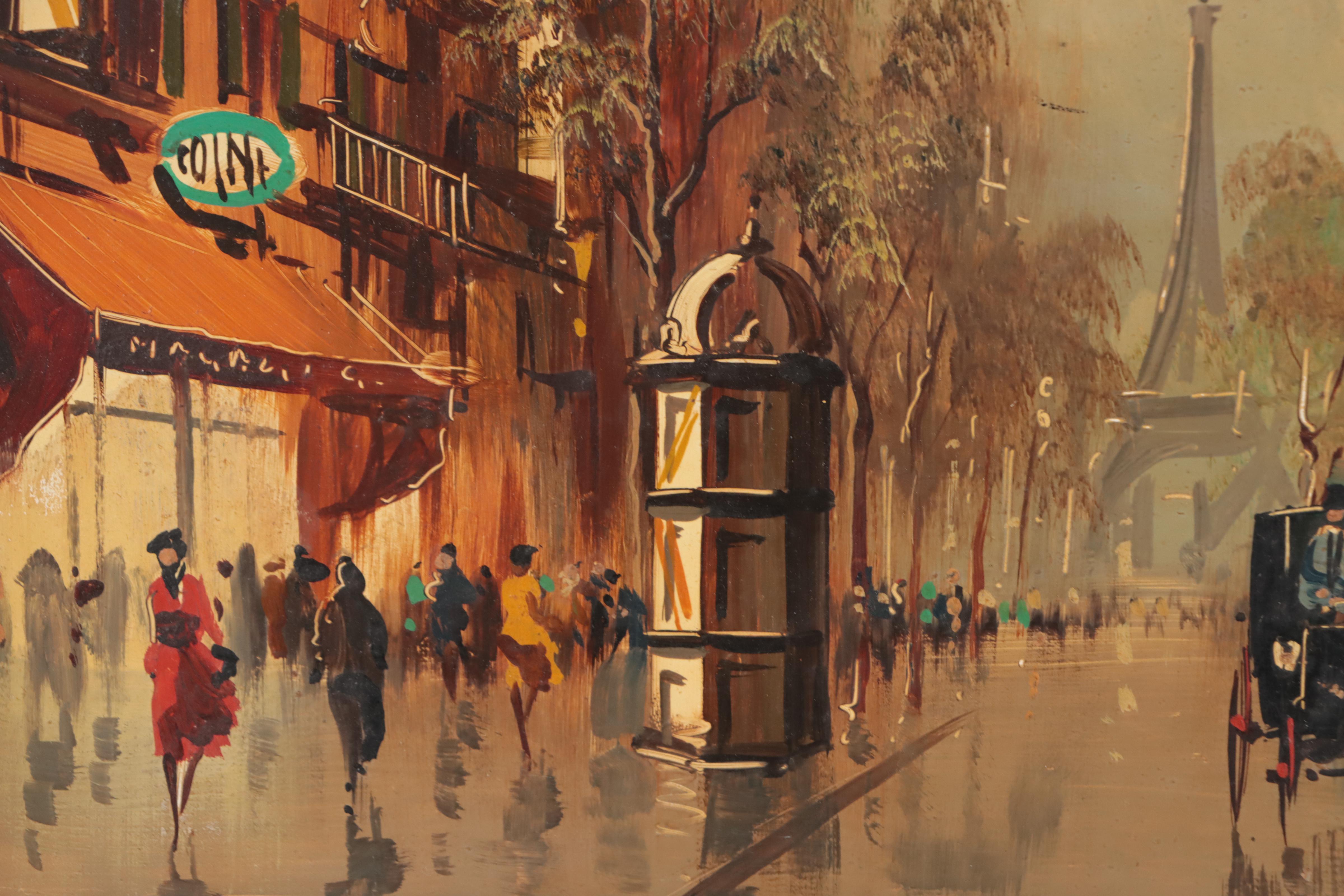 Parisian Street Scene With Eiffel Tower Oil Painting