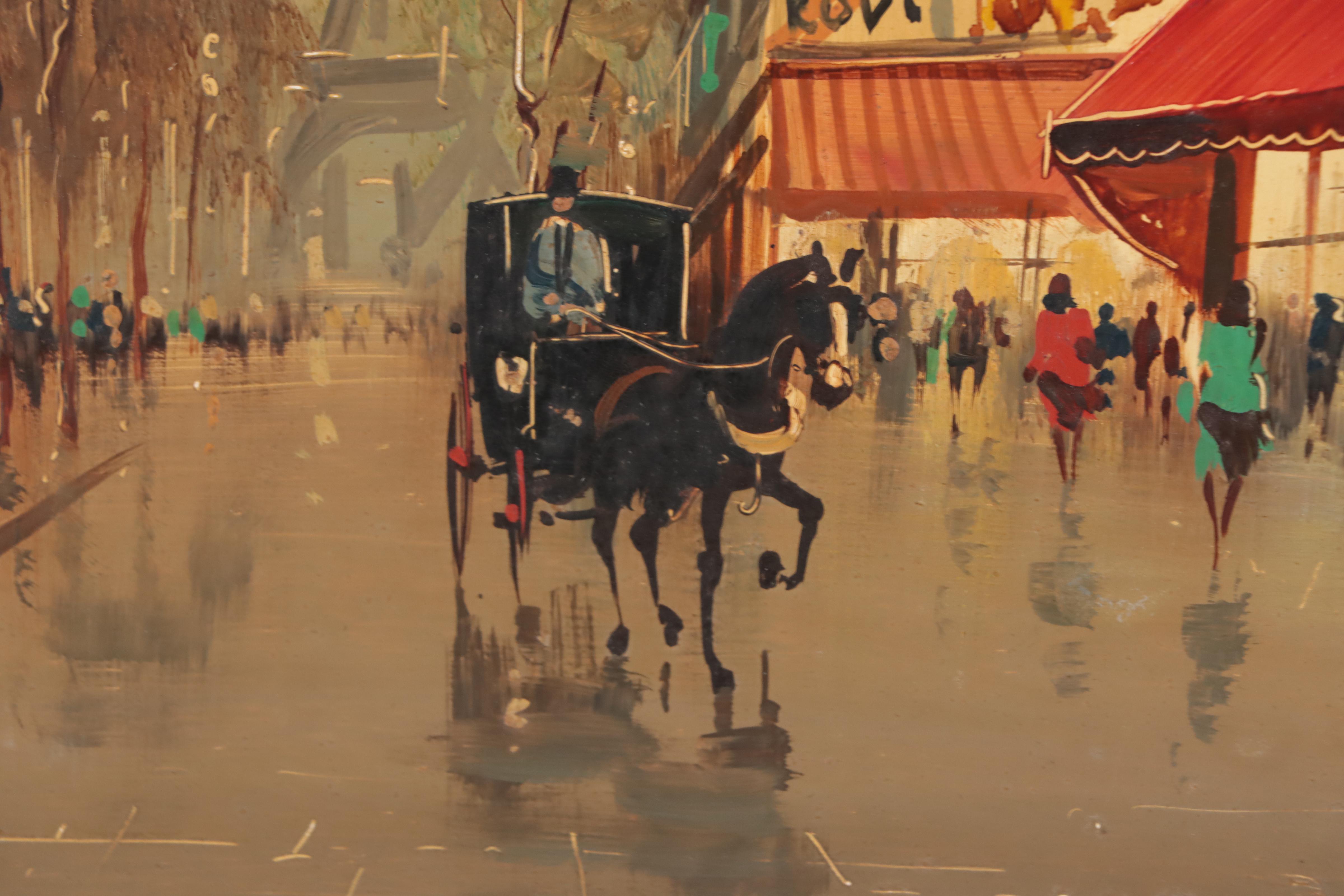 Parisian Street Scene With Eiffel Tower Oil Painting