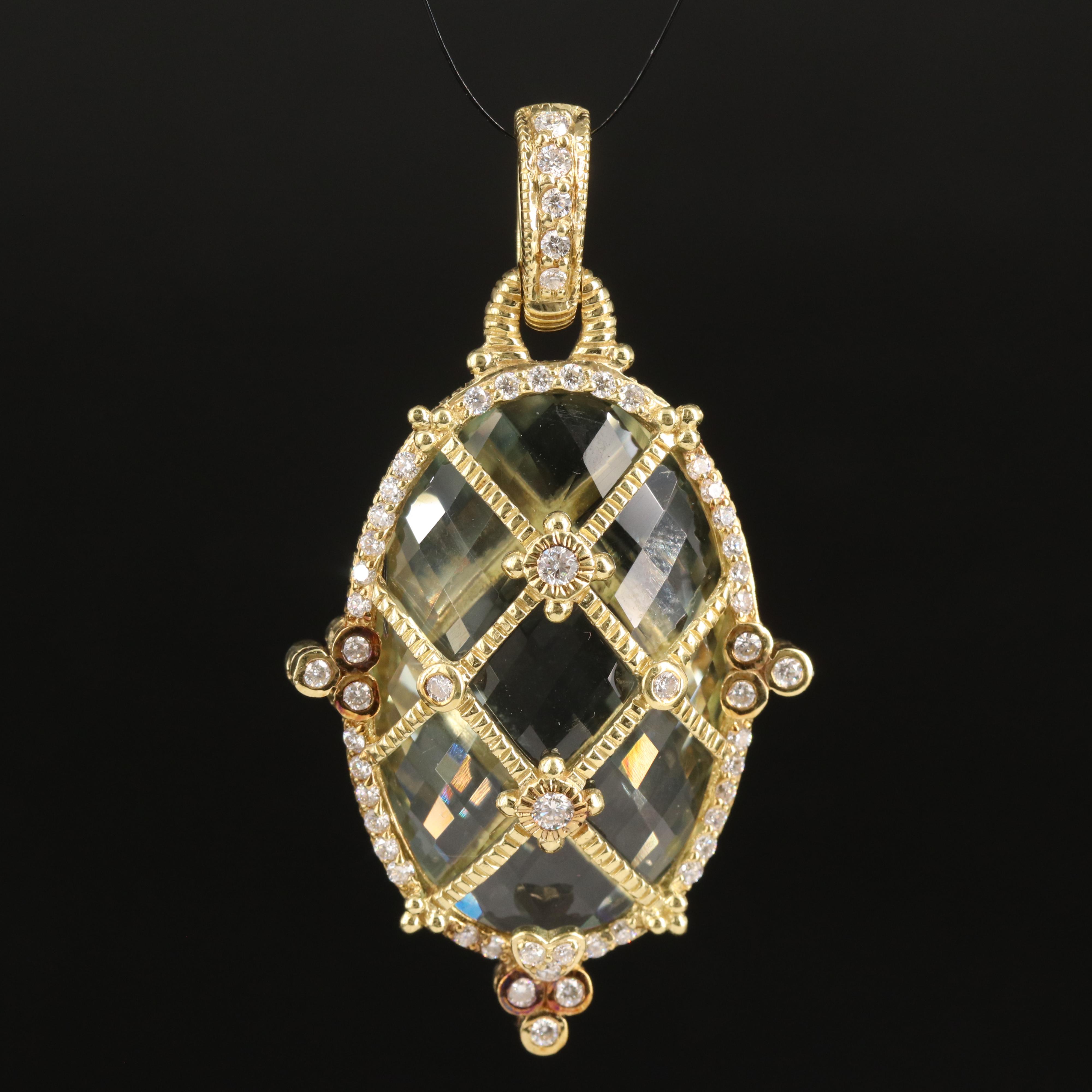 Judith Ripka 18K 31.04 CT Prasiolite and Diamond Latticework Enhancer Pendant