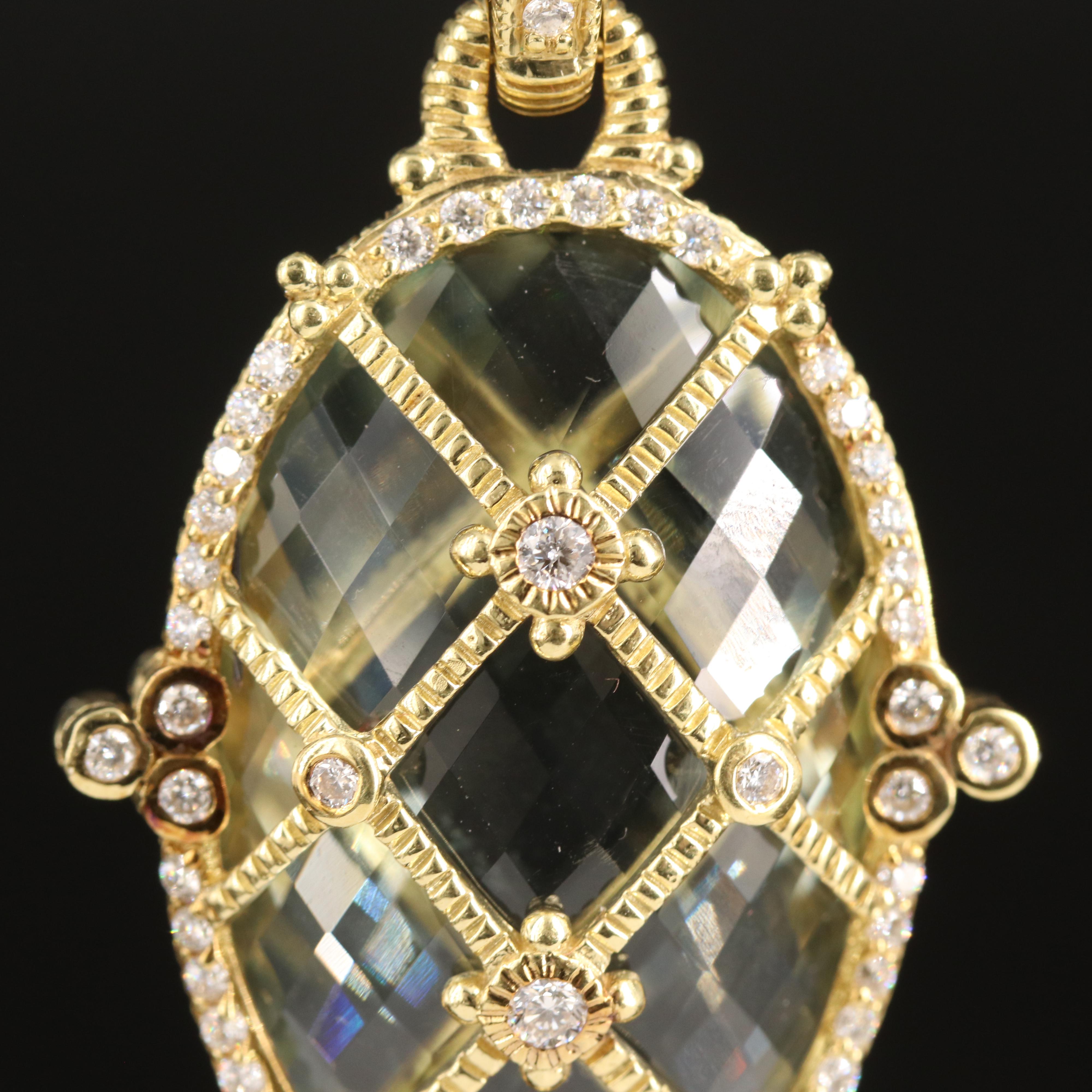 Judith Ripka 18K 31.04 CT Prasiolite and Diamond Latticework Enhancer Pendant