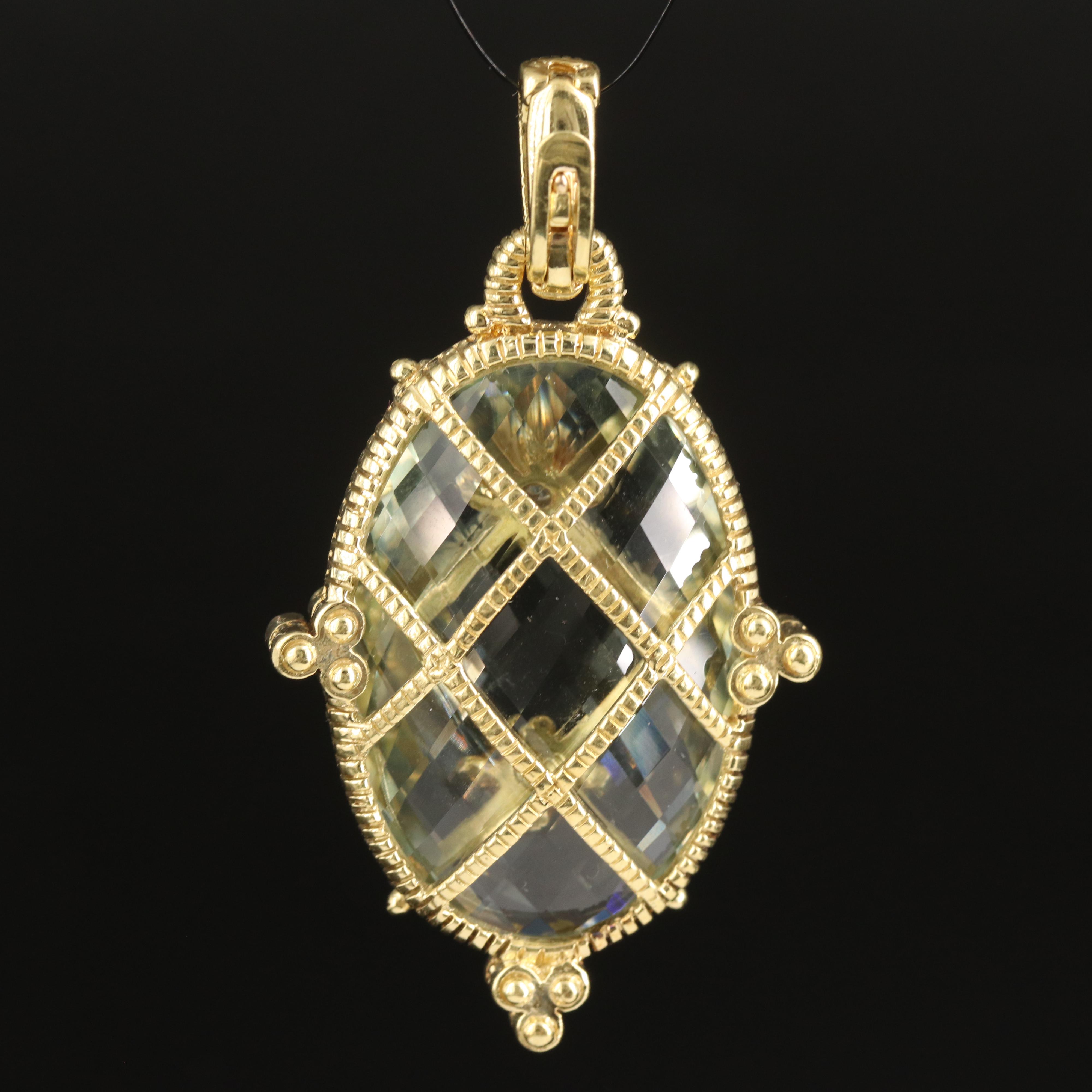 Judith Ripka 18K 31.04 CT Prasiolite and Diamond Latticework Enhancer Pendant