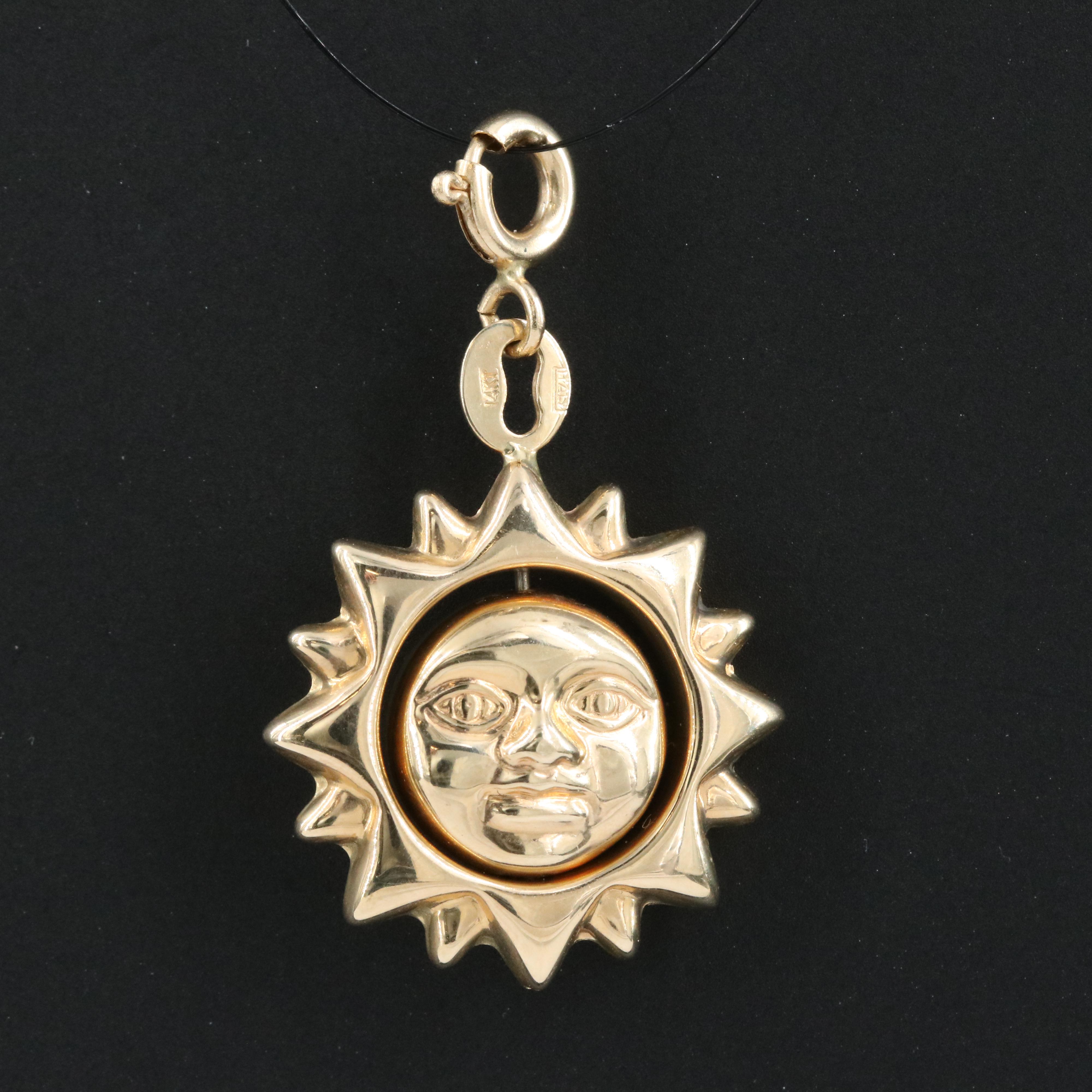 14K Two-Tone Sunface Articulated Enhancer Pendant