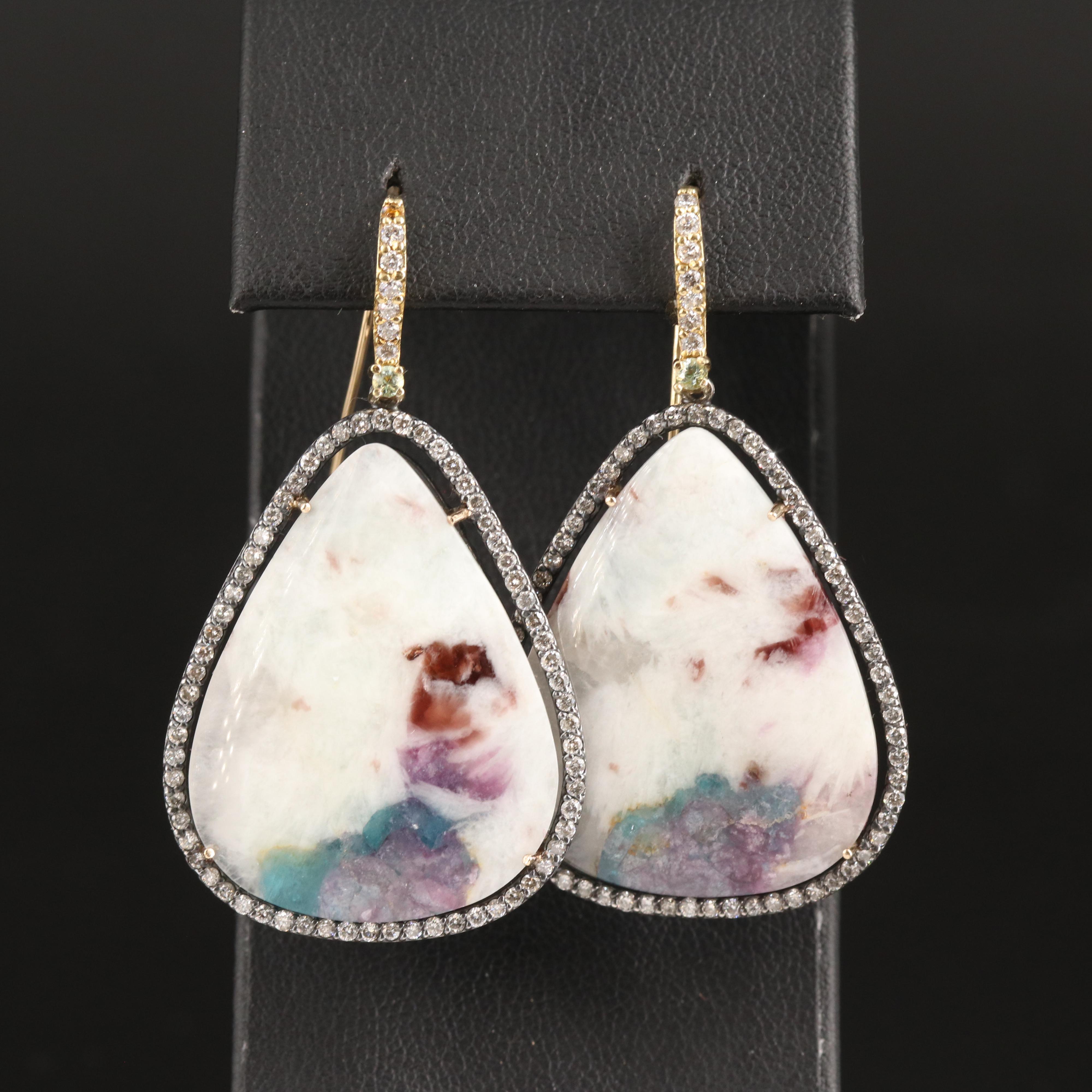 Sterling Tourmaline in Feldspar, Aquamarine and 1.51 CTW Diamond Earrings