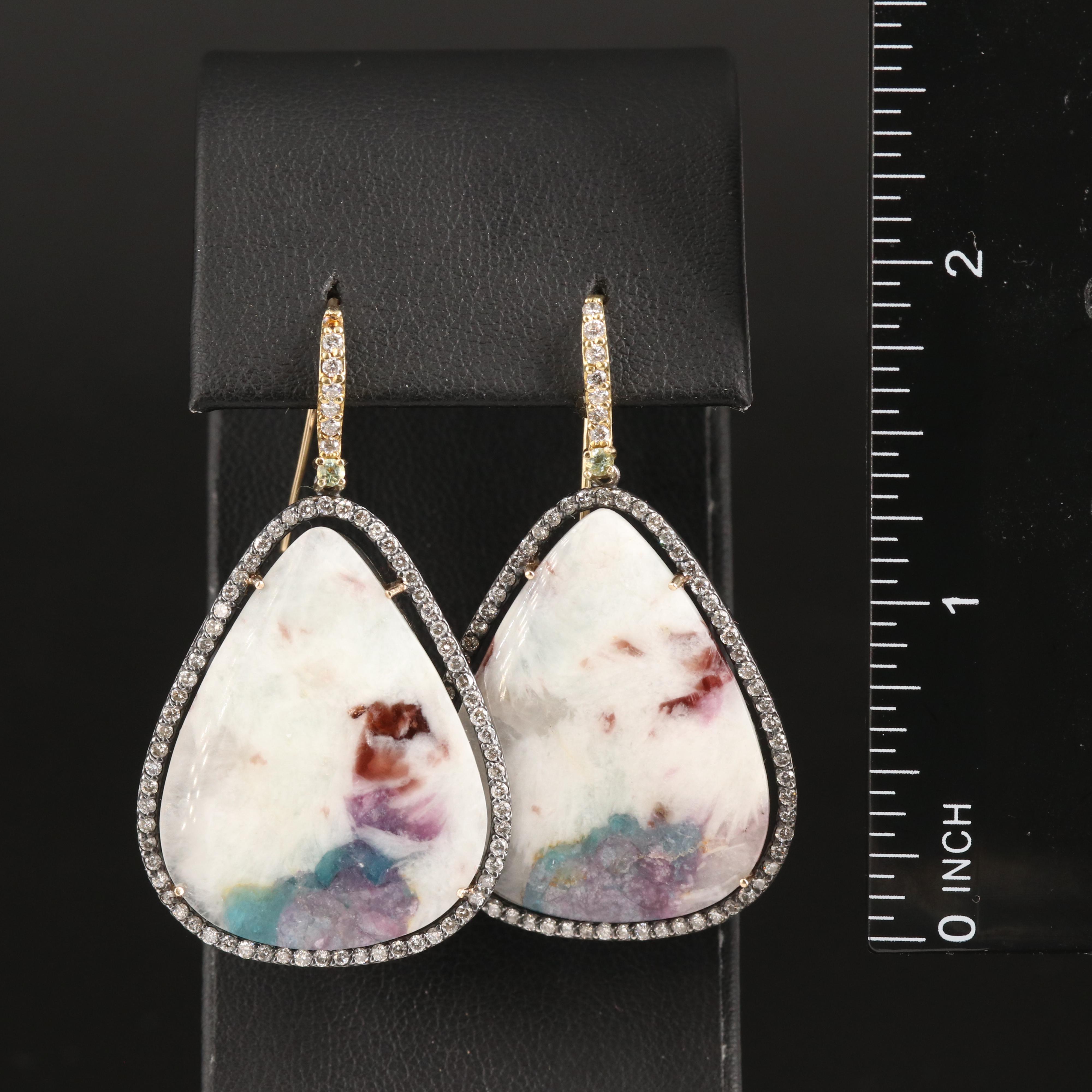 Sterling Tourmaline in Feldspar, Aquamarine and 1.51 CTW Diamond Earrings
