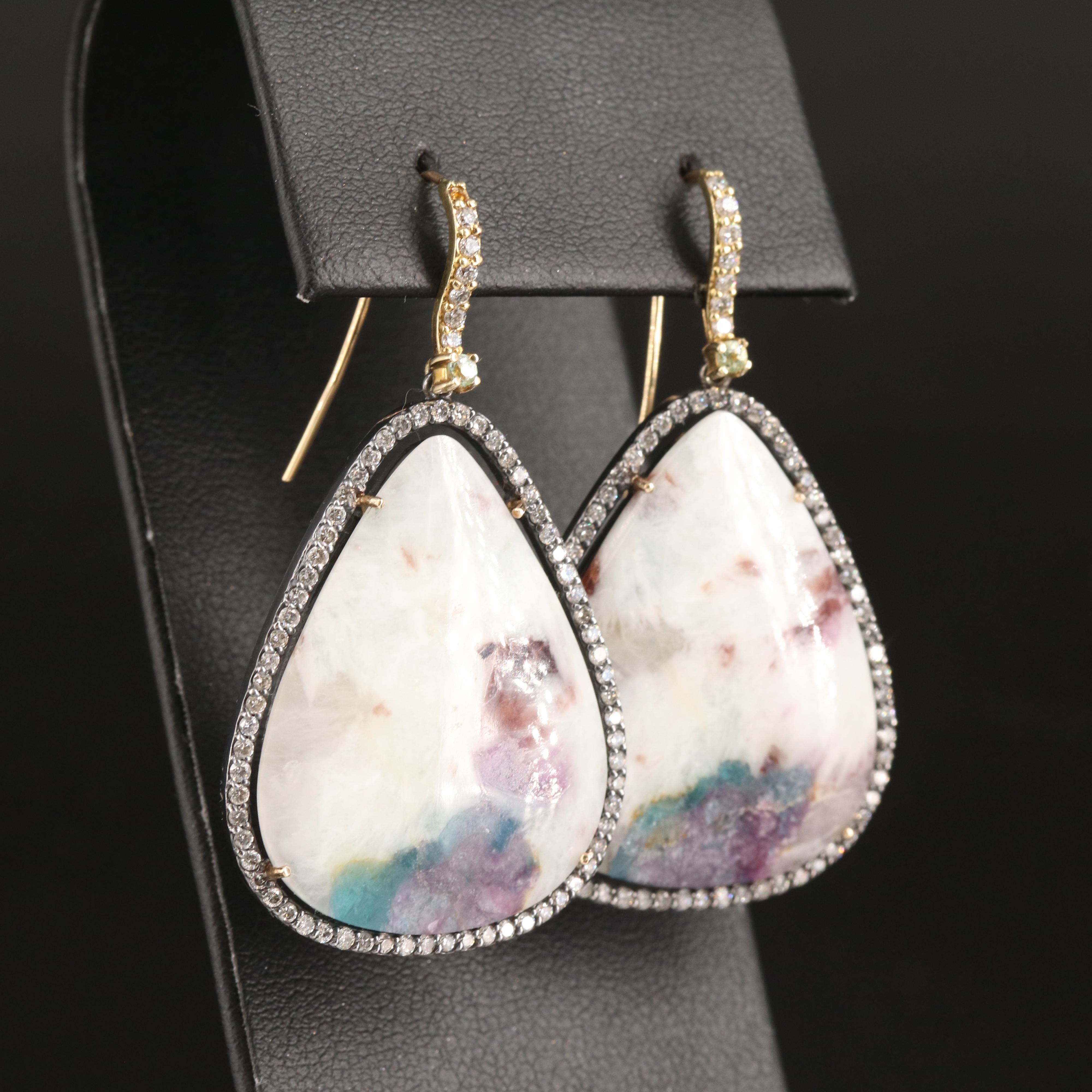 Sterling Tourmaline in Feldspar, Aquamarine and 1.51 CTW Diamond Earrings