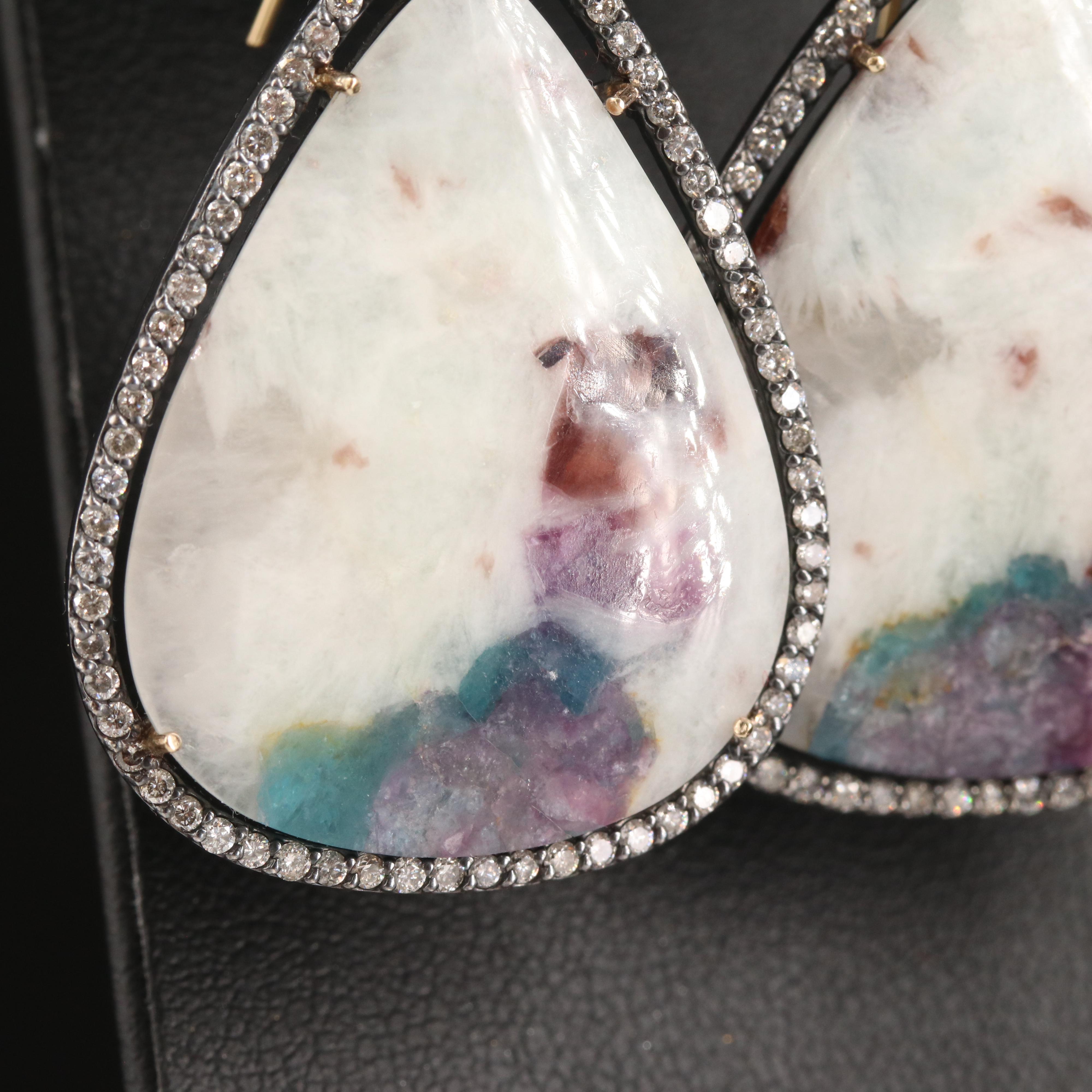 Sterling Tourmaline in Feldspar, Aquamarine and 1.51 CTW Diamond Earrings