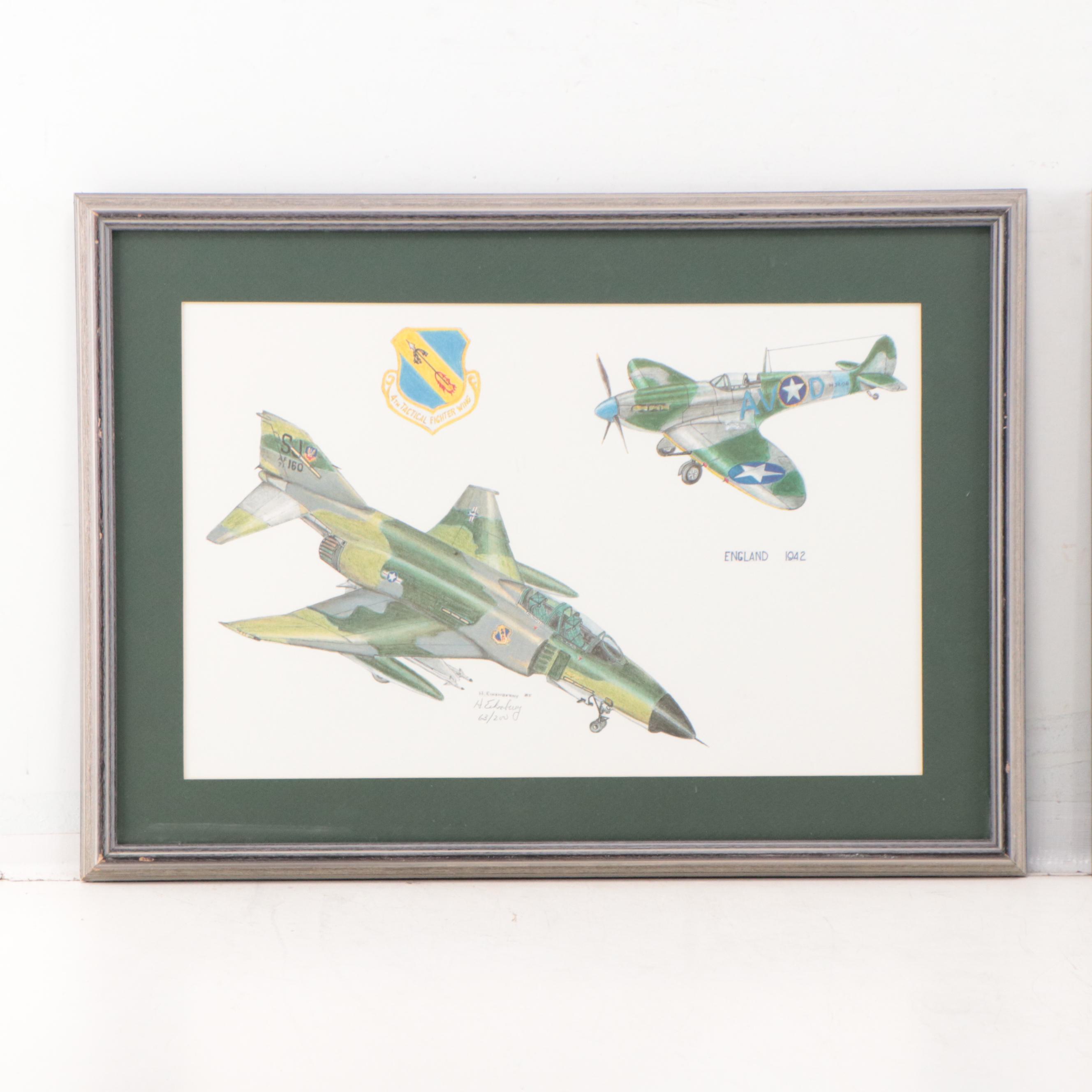 H. Eikenberry Offset Lithographs of English Fighter Wing