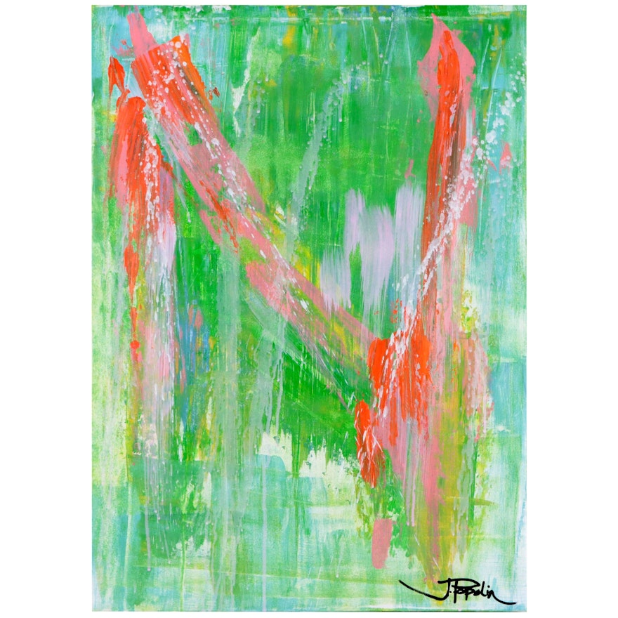 J. Popolin Abstract Acrylic Painting "Spring Shapes," 21st Century