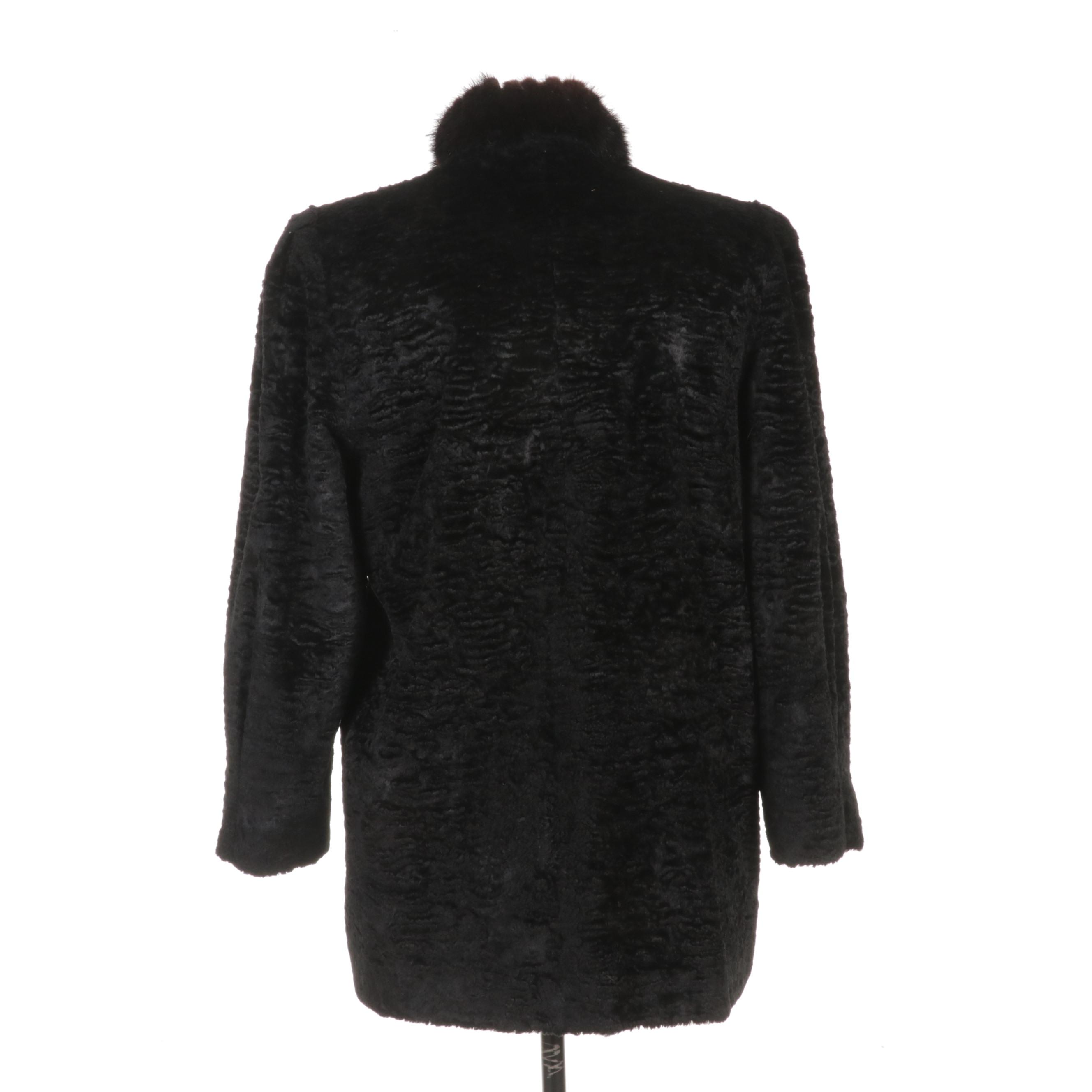 Faux Persian Lamb Jacket with Mink Fur Trim From Unga Fashion