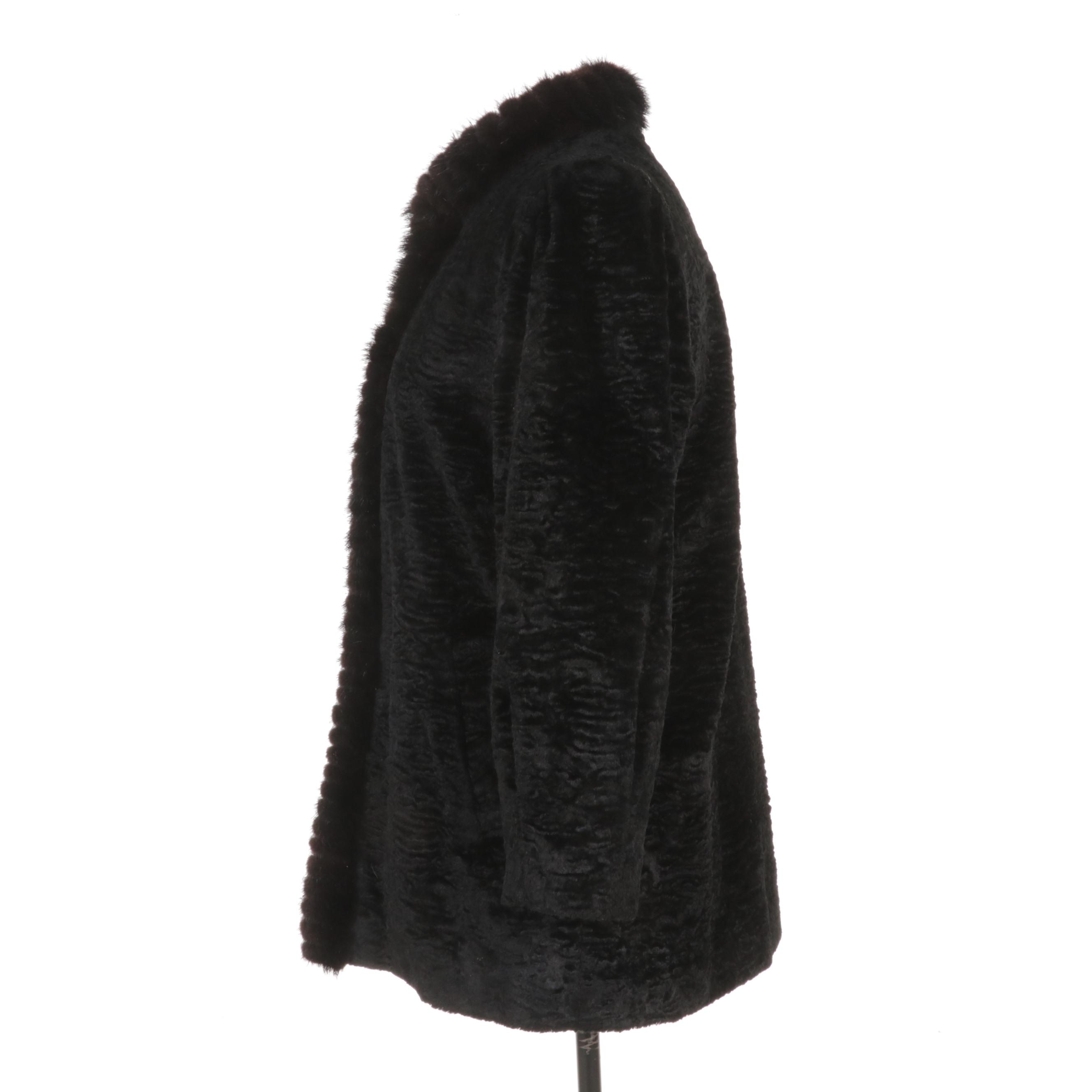 Faux Persian Lamb Jacket with Mink Fur Trim From Unga Fashion