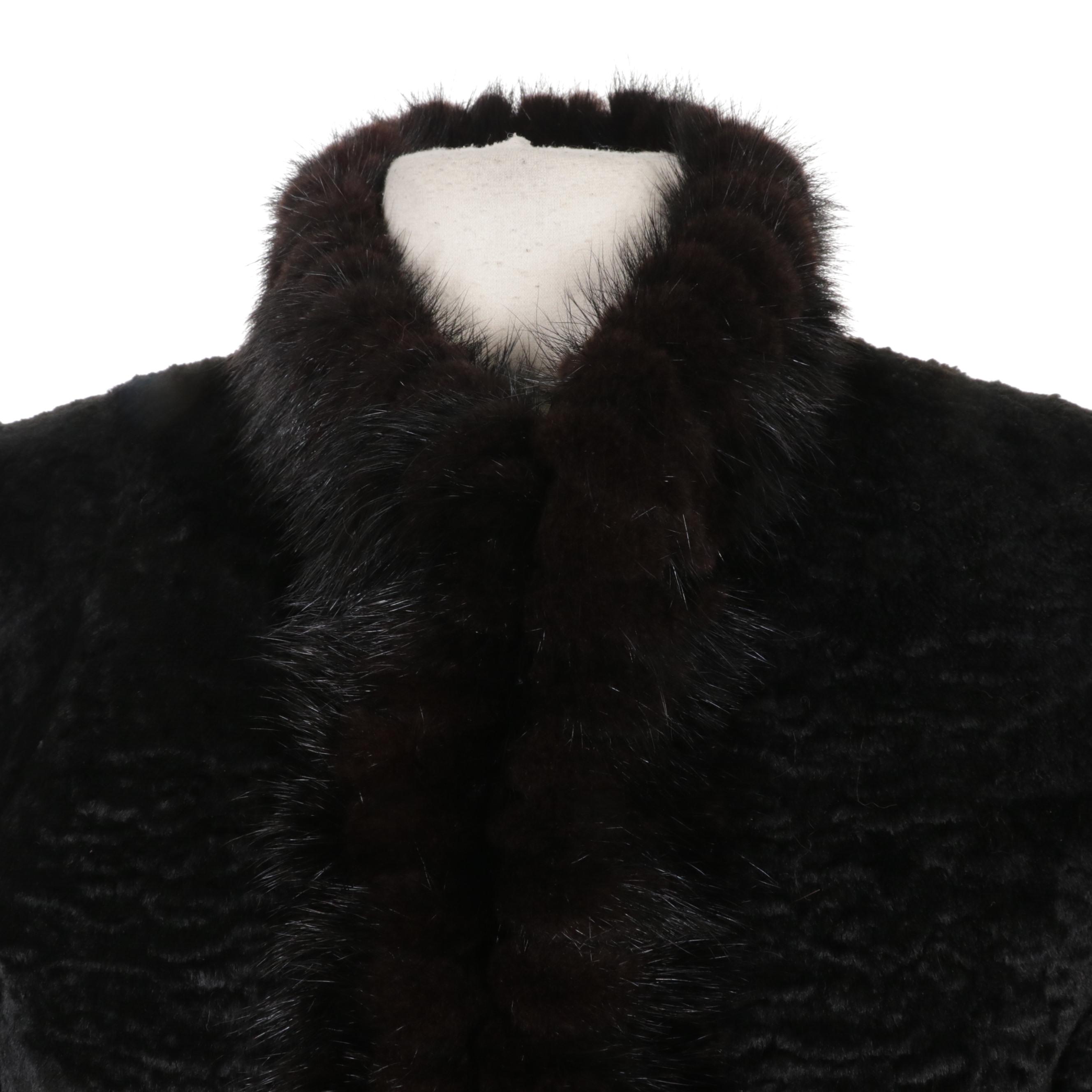Faux Persian Lamb Jacket with Mink Fur Trim From Unga Fashion