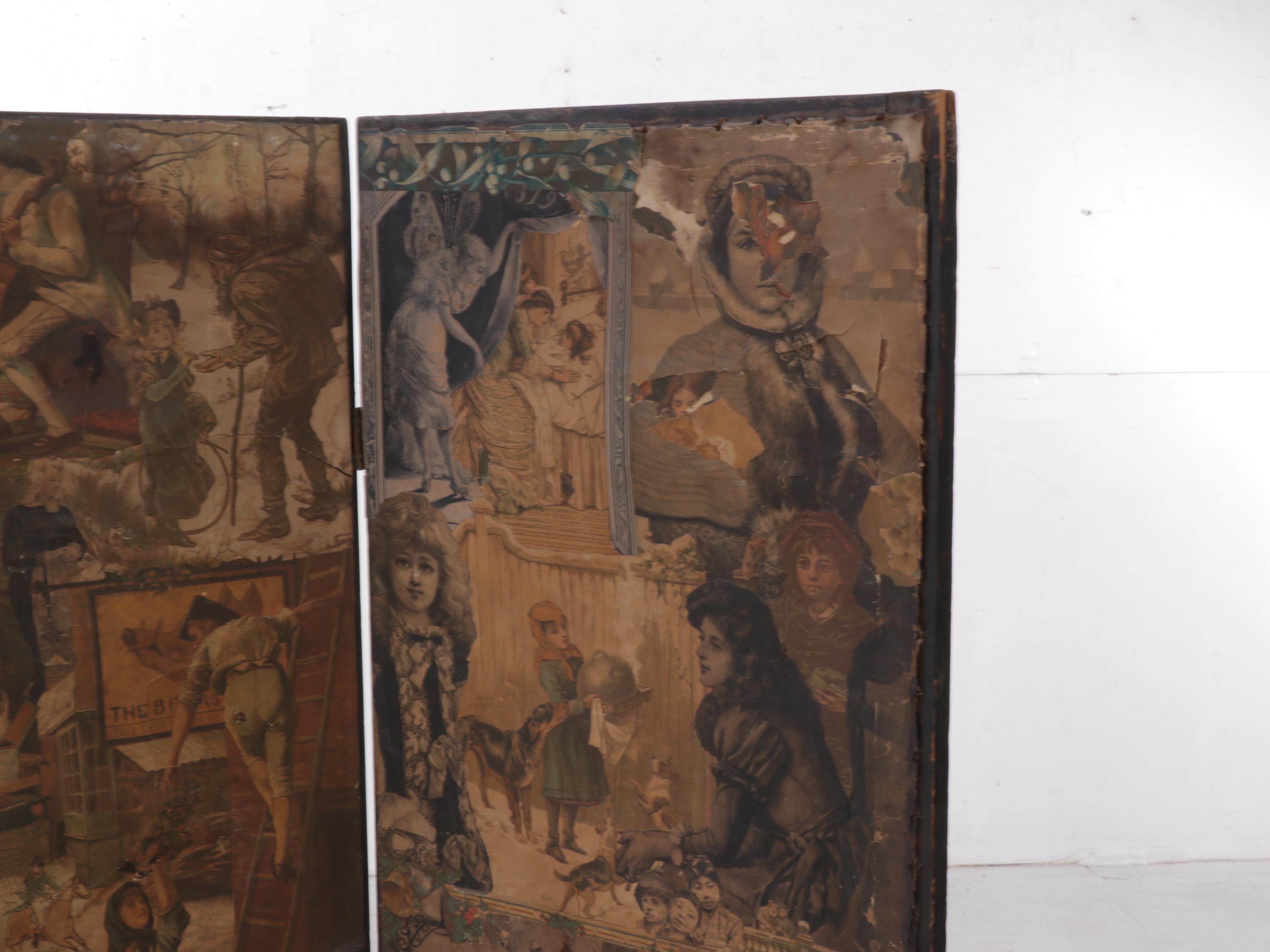 Victorian Canvas Room Screen Decoupaged with Various Victorian Prints