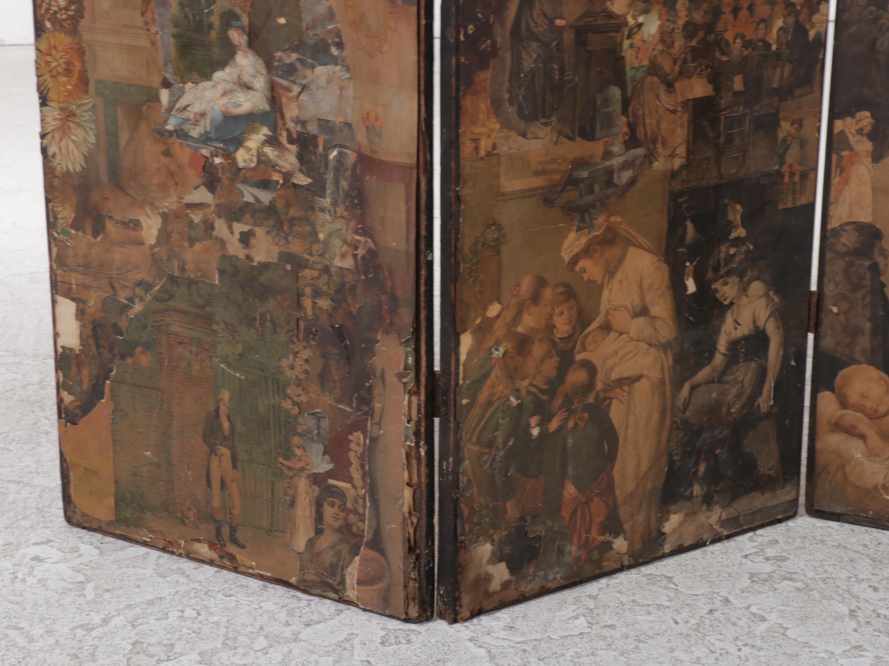 Victorian Canvas Room Screen Decoupaged with Various Victorian Prints