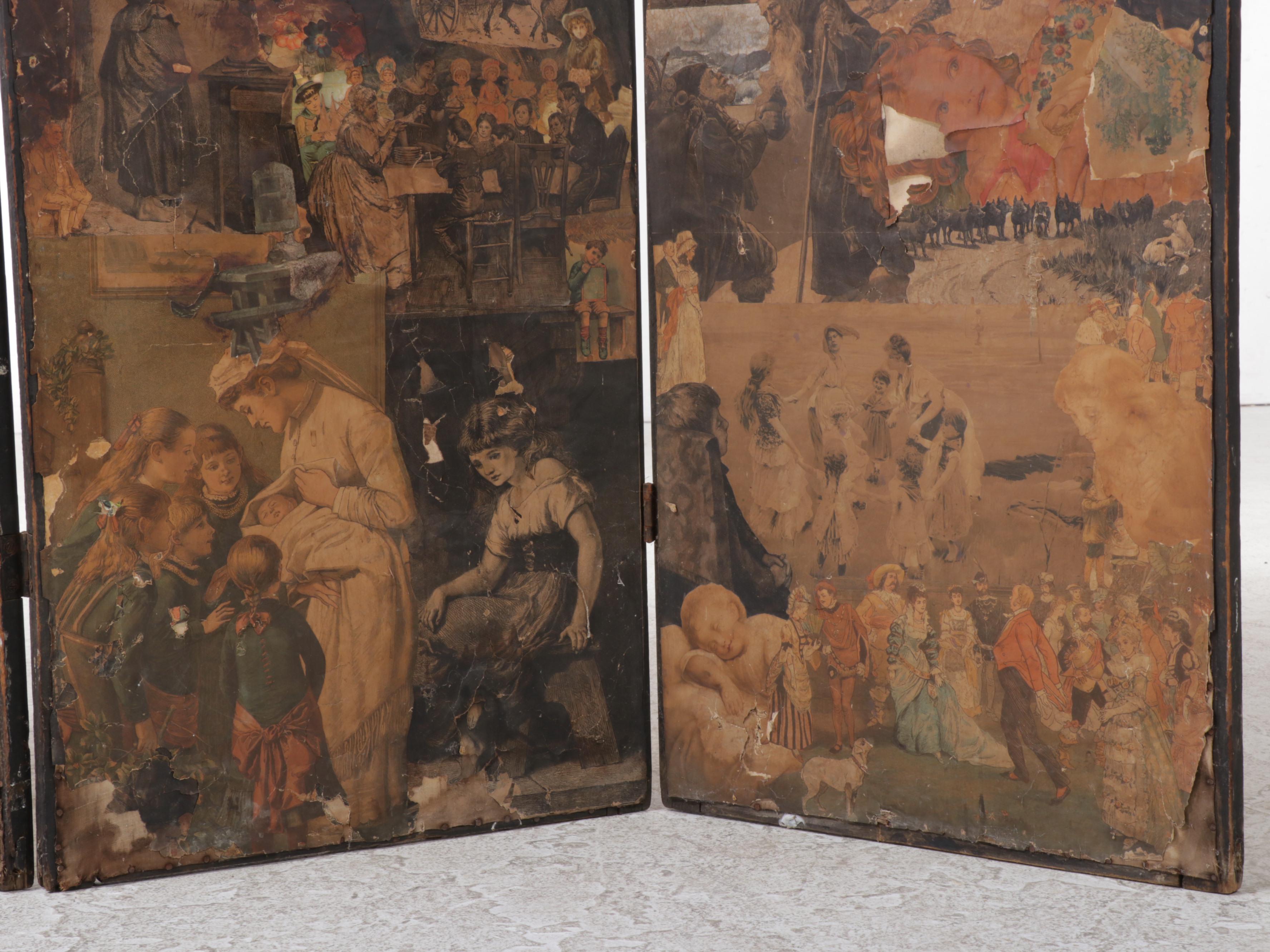 Victorian Canvas Room Screen Decoupaged with Various Victorian Prints