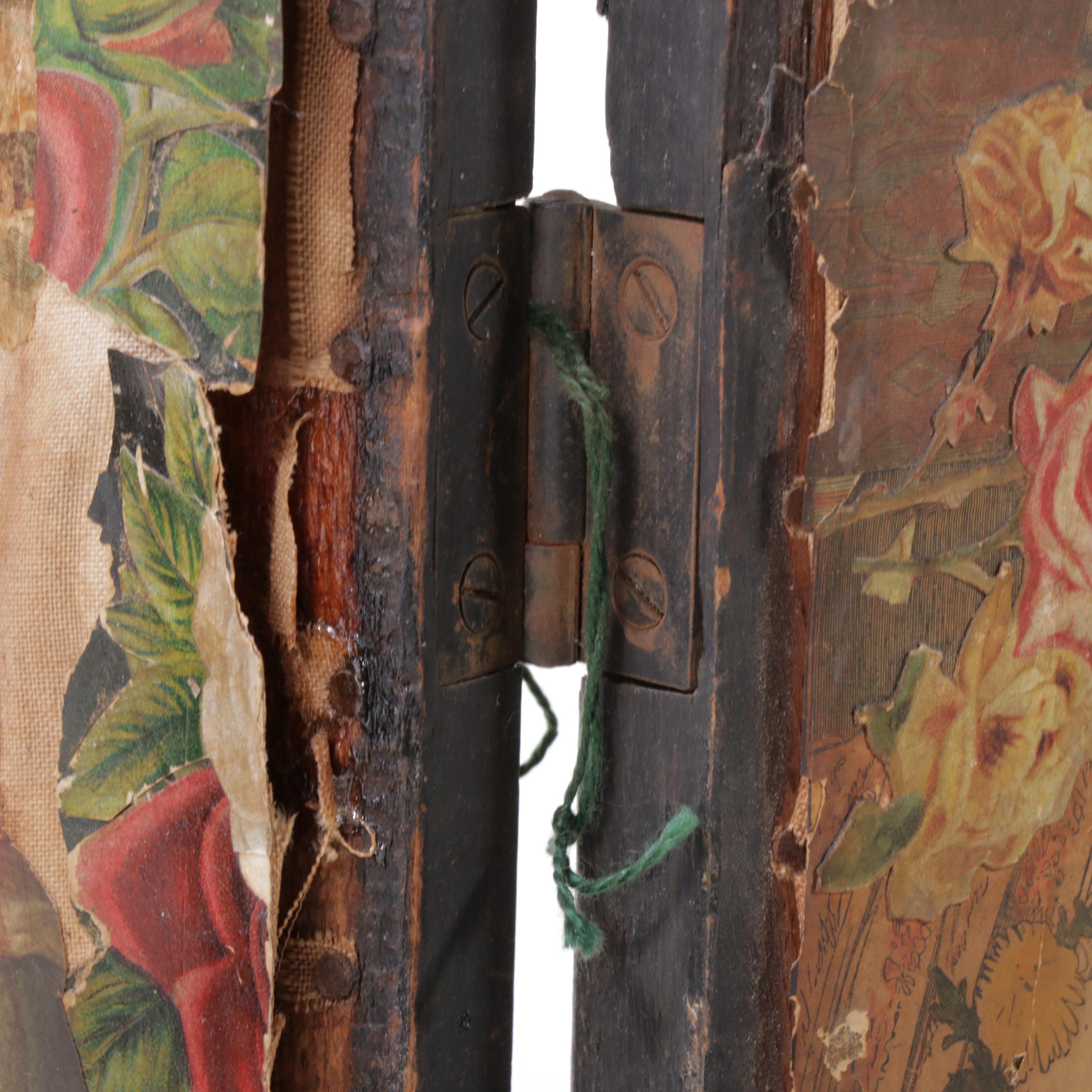 Victorian Canvas Room Screen Decoupaged with Various Victorian Prints