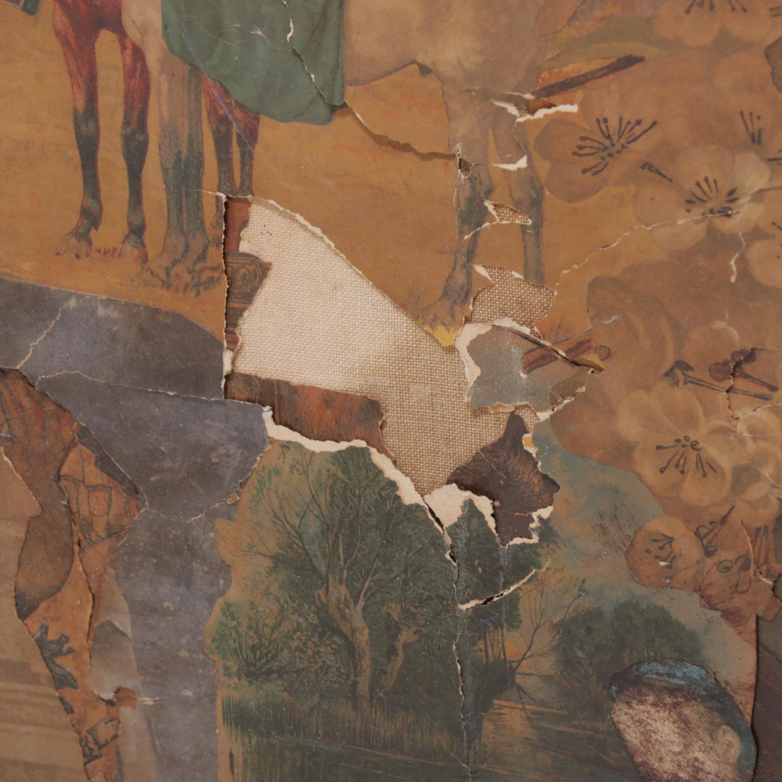 Victorian Canvas Room Screen Decoupaged with Various Victorian Prints