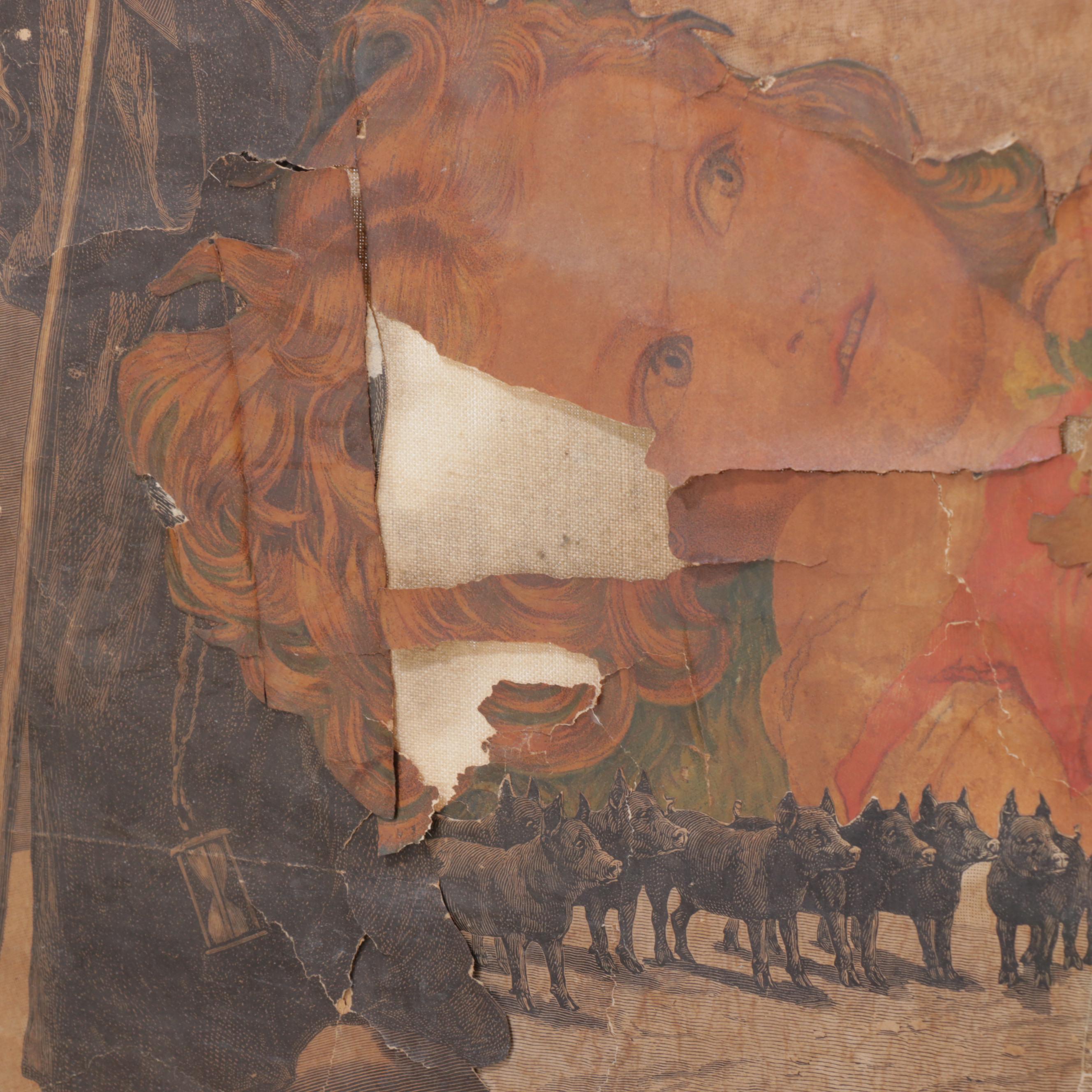 Victorian Canvas Room Screen Decoupaged with Various Victorian Prints