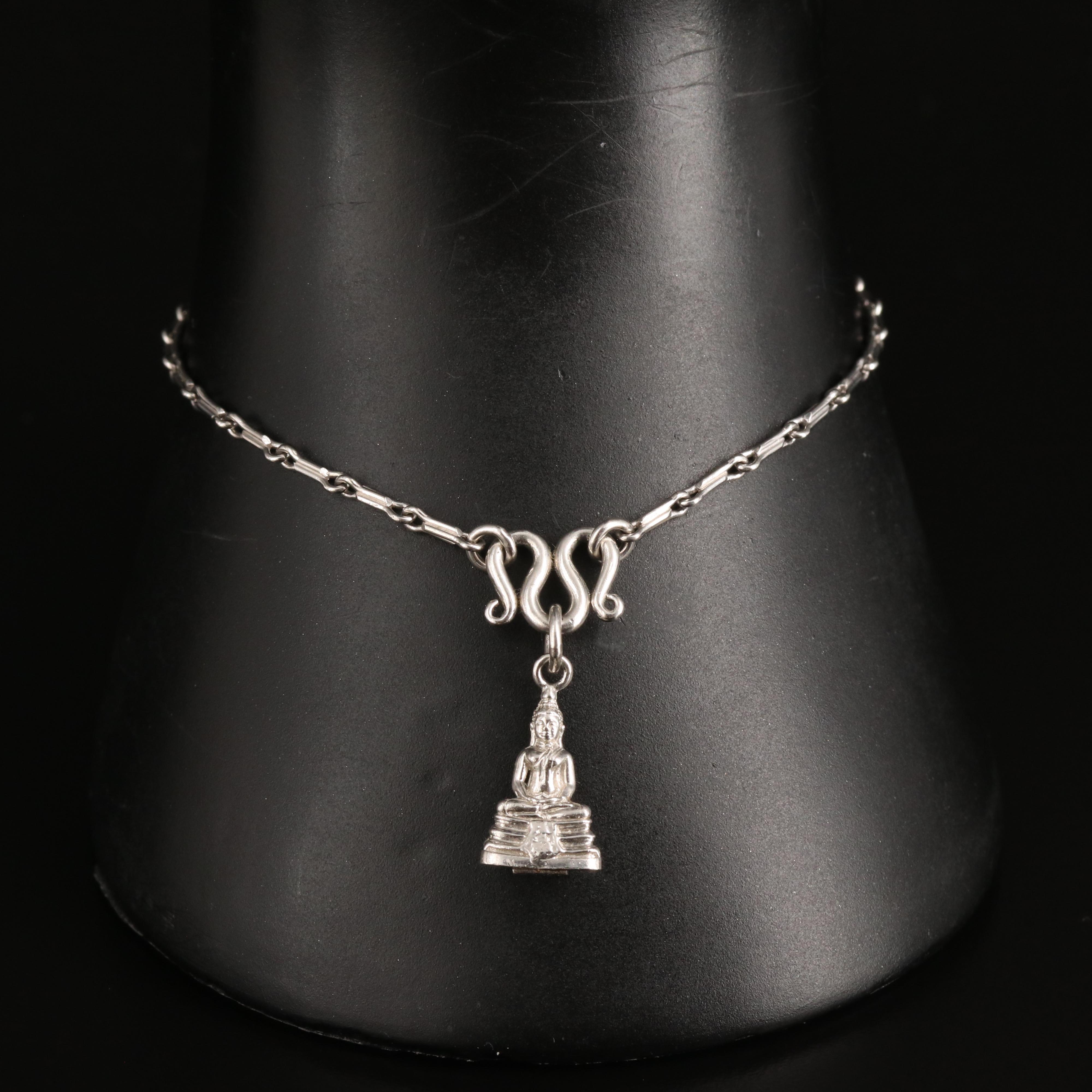 Platinum Seated Buddha on Baht Style Chain Bracelet