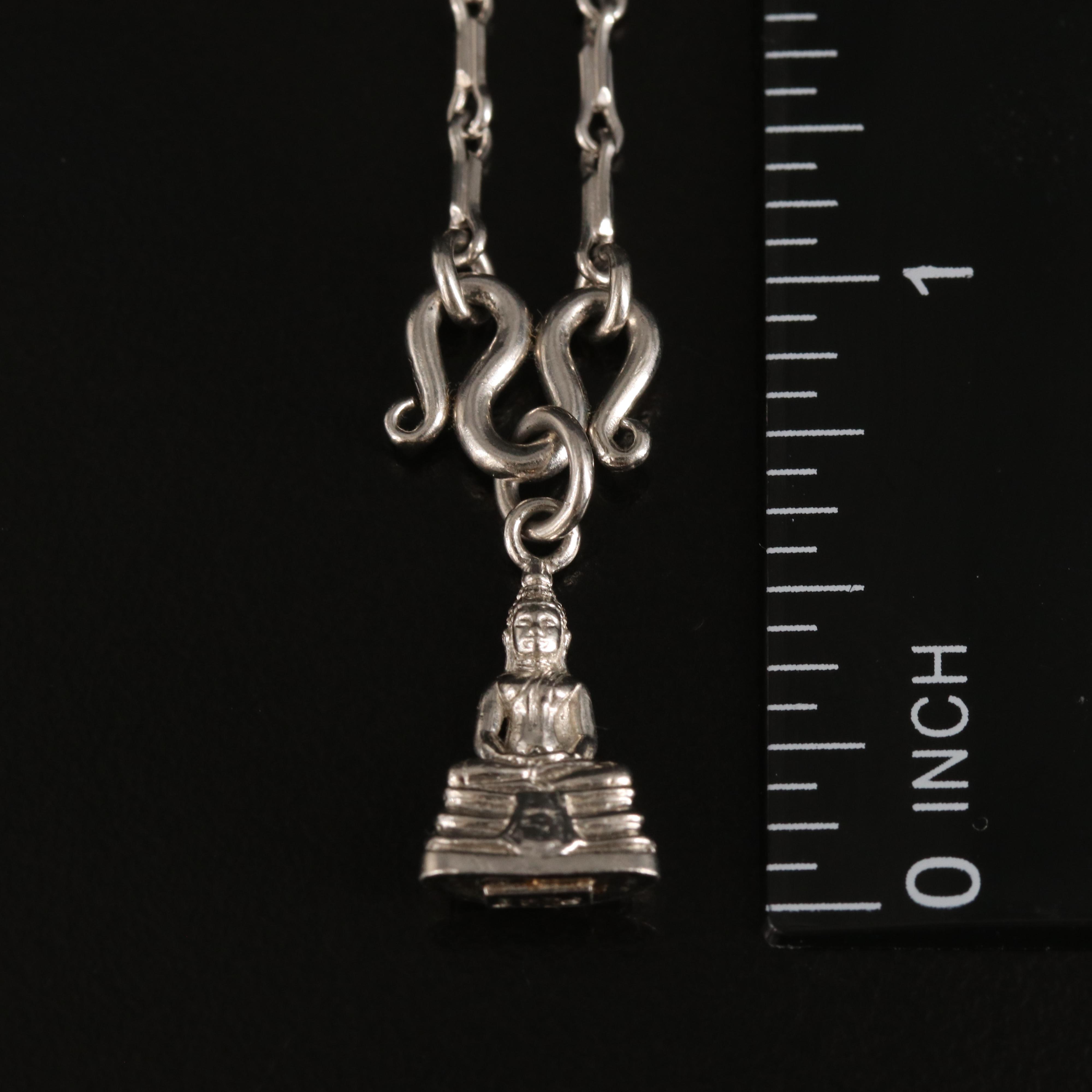 Platinum Seated Buddha on Baht Style Chain Bracelet