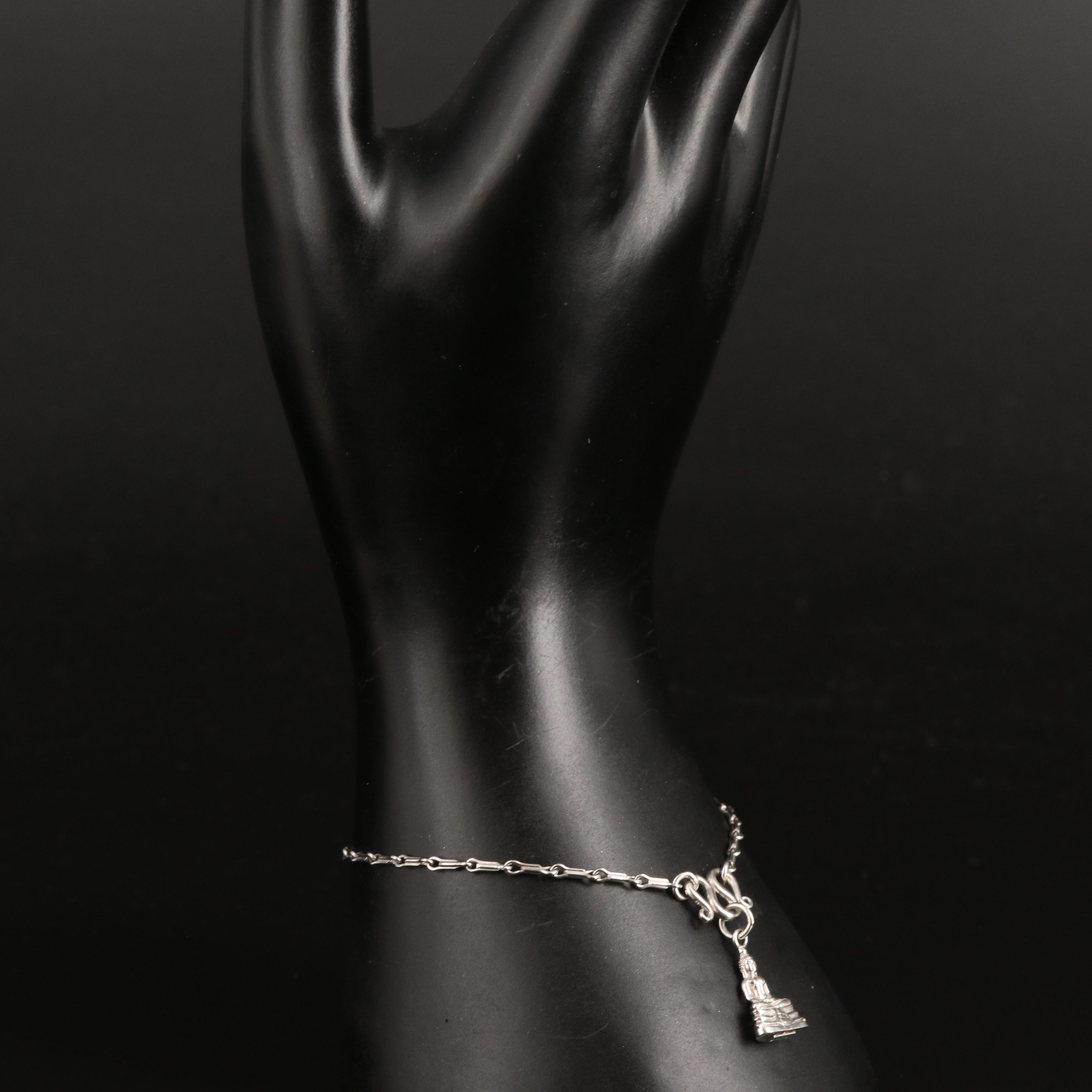 Platinum Seated Buddha on Baht Style Chain Bracelet