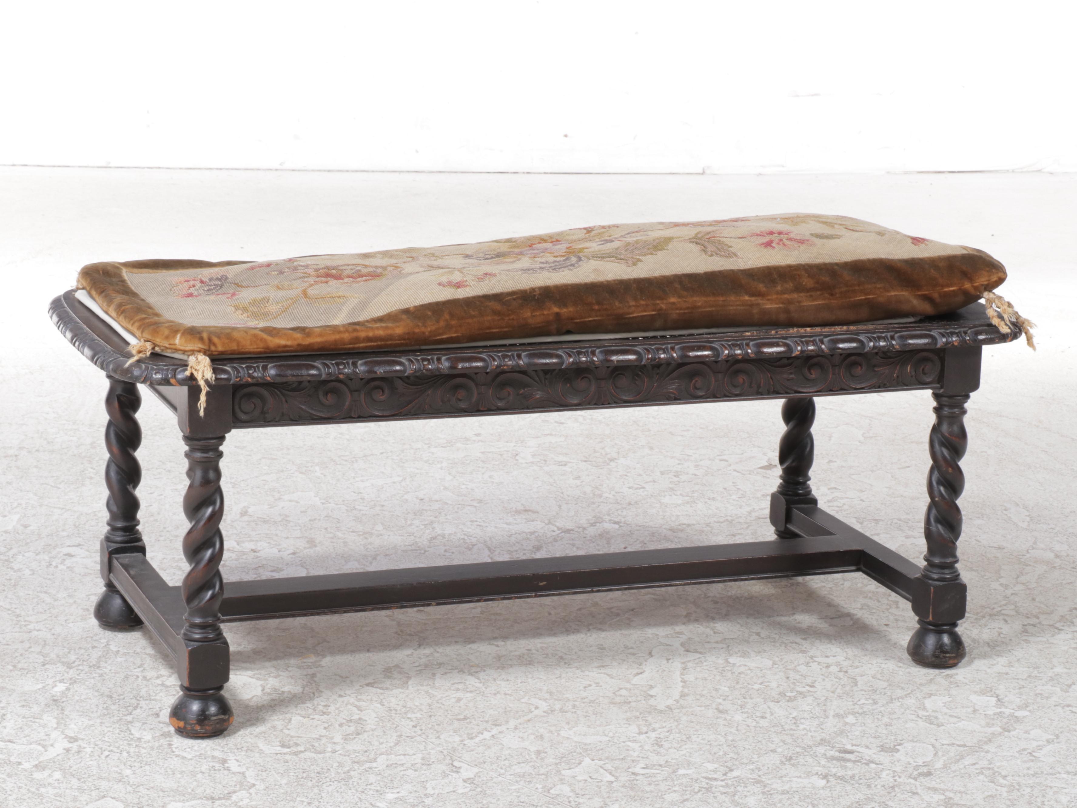 Henshaw's Furniture Jacobean Style Walnut Bench, Early to Mid 20th Century