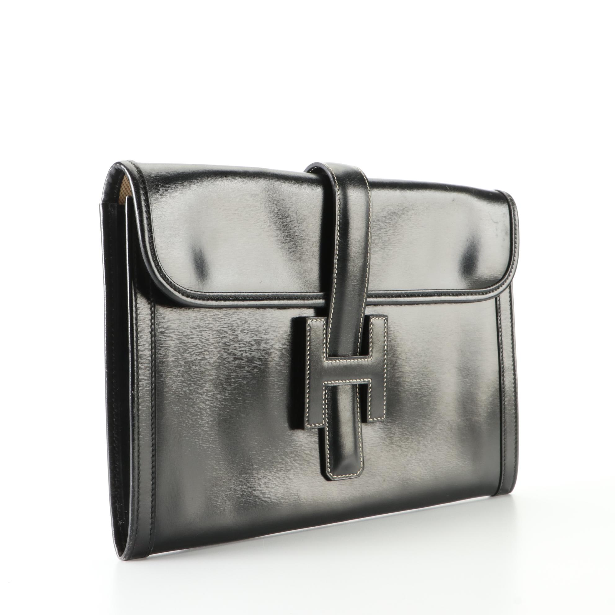 Hermès Jige Elan 29 Clutch PM in Black Box Calf Leather