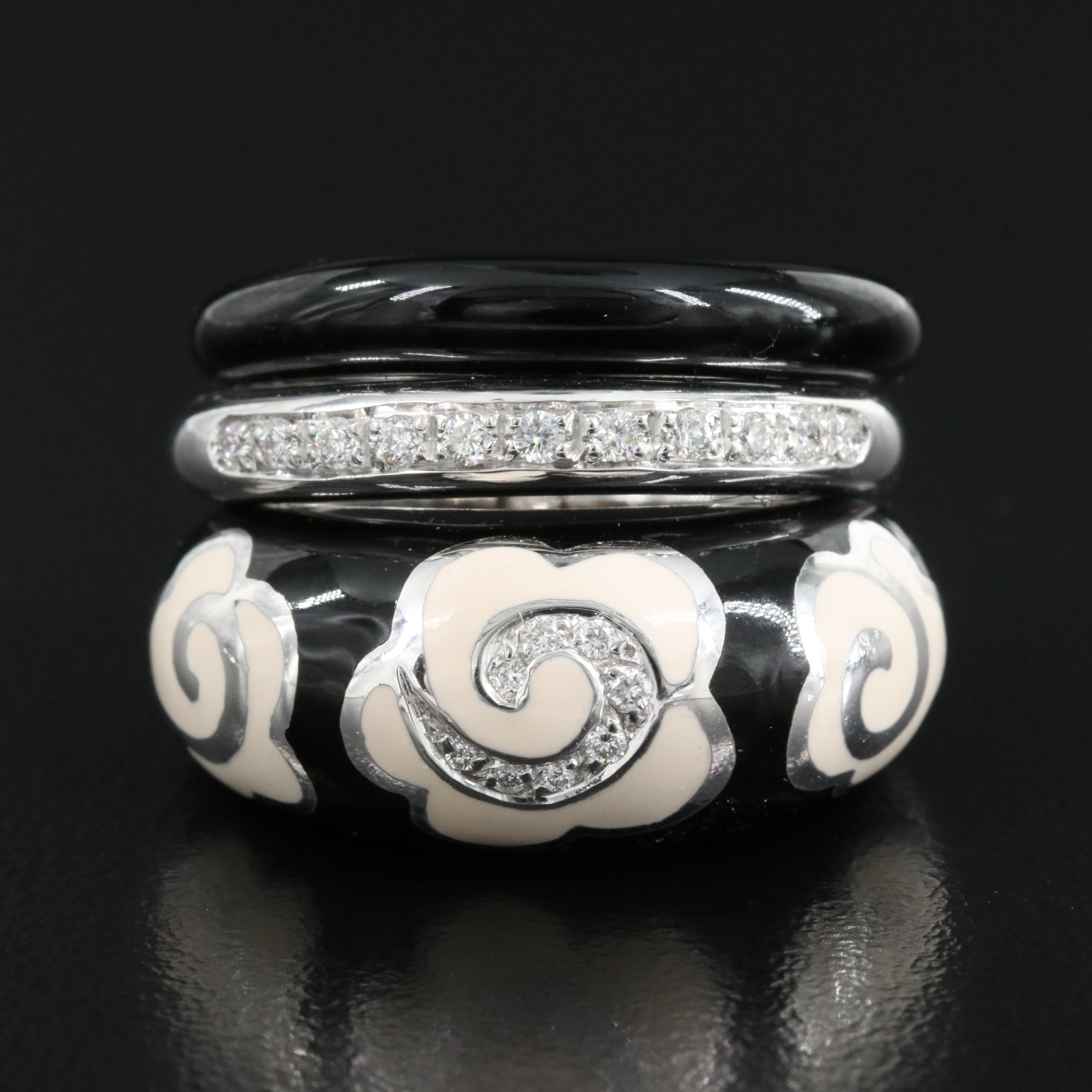 La Nouvelle Bague 18K Diamond and Enamel Trio Ring