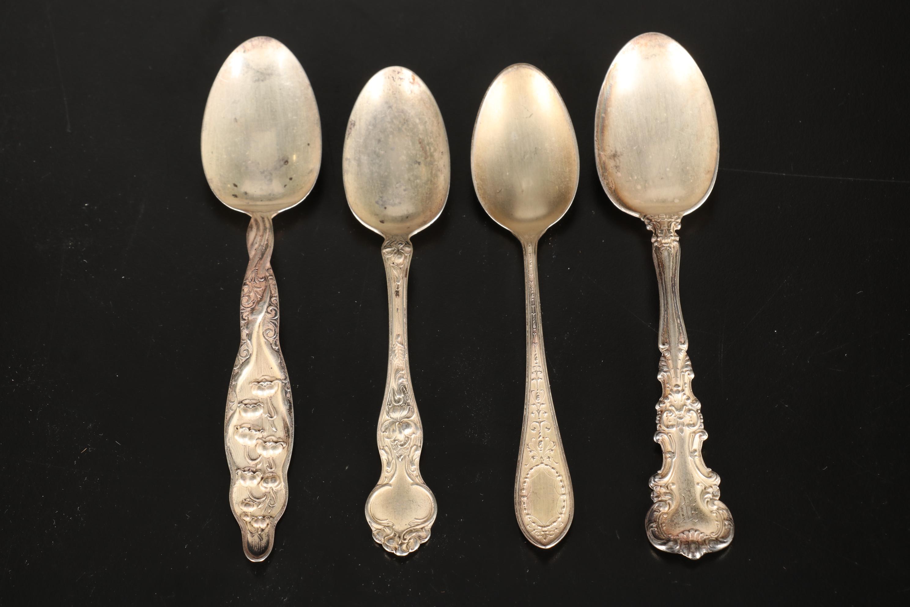 Sterling Silver Sugar, Souvenir, and Teaspoons With 875 Silver Cloisonne Spoons