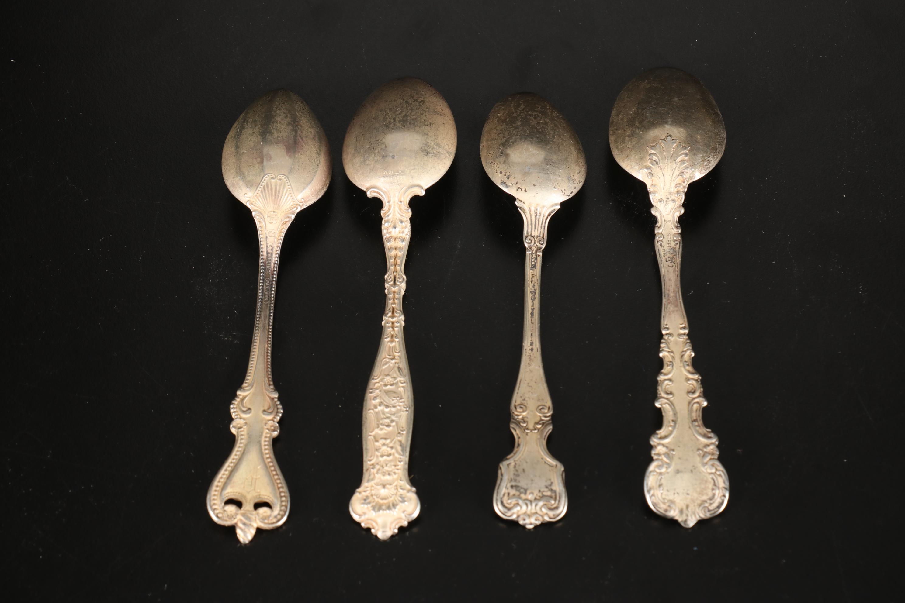 Sterling Silver Sugar, Souvenir, and Teaspoons With 875 Silver Cloisonne Spoons