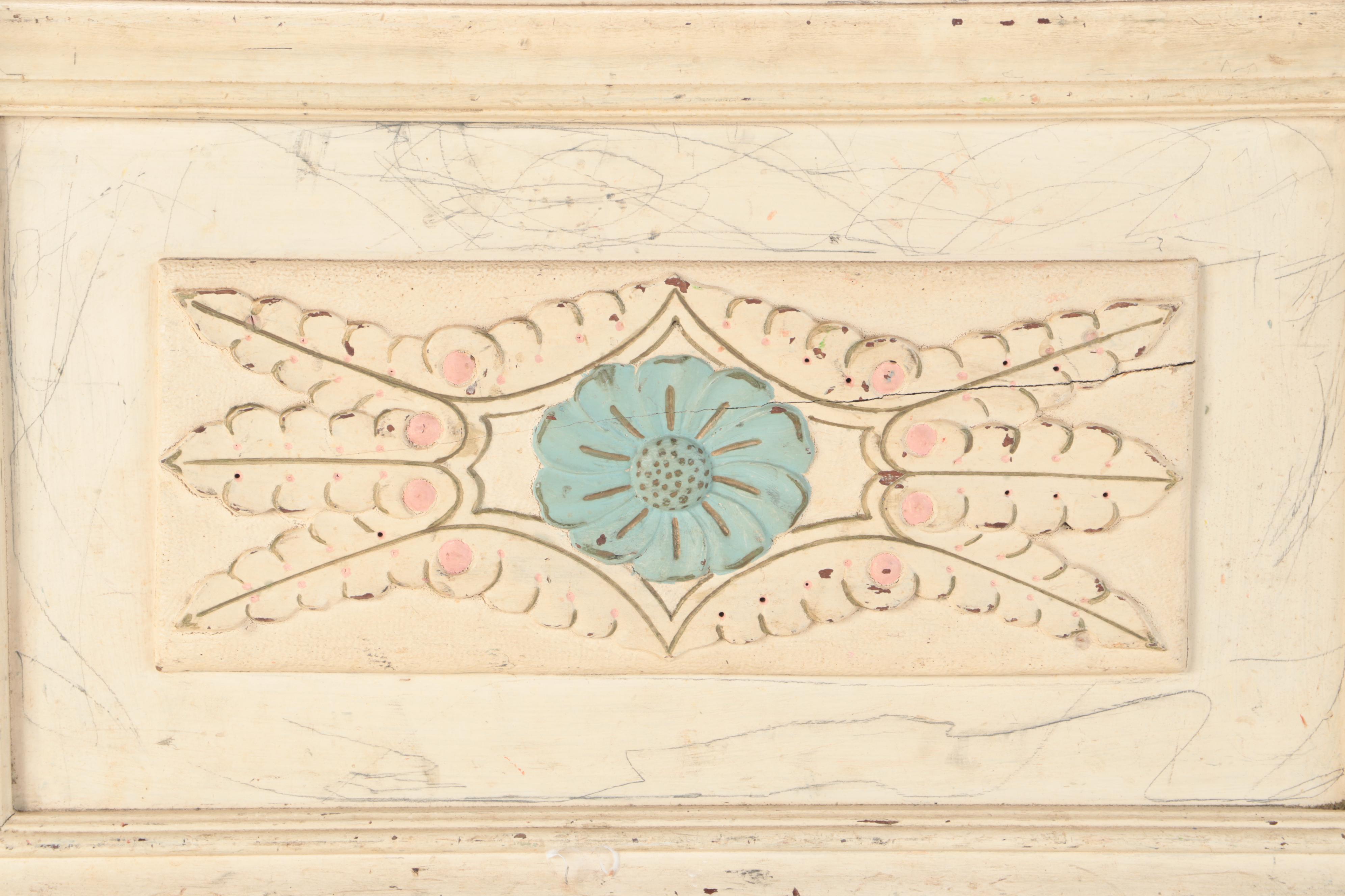 Hand-Crafted Wooden Floral Toy Chest, Early to Mid-20th Century