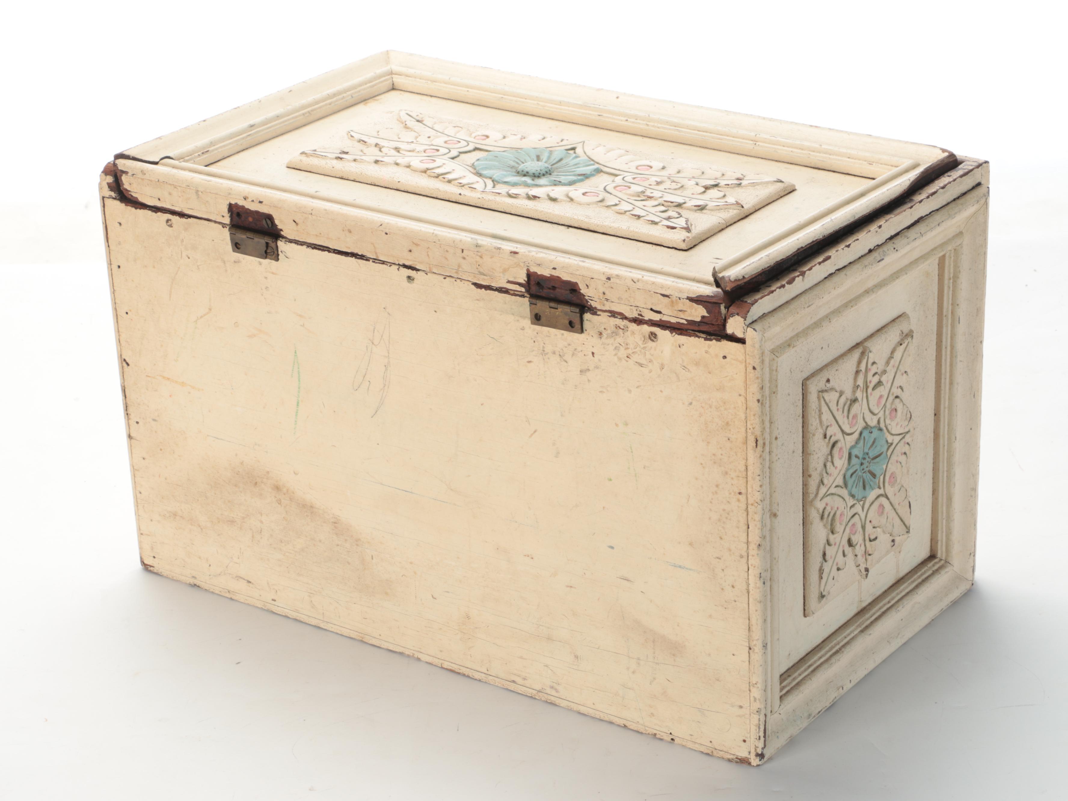 Hand-Crafted Wooden Floral Toy Chest, Early to Mid-20th Century