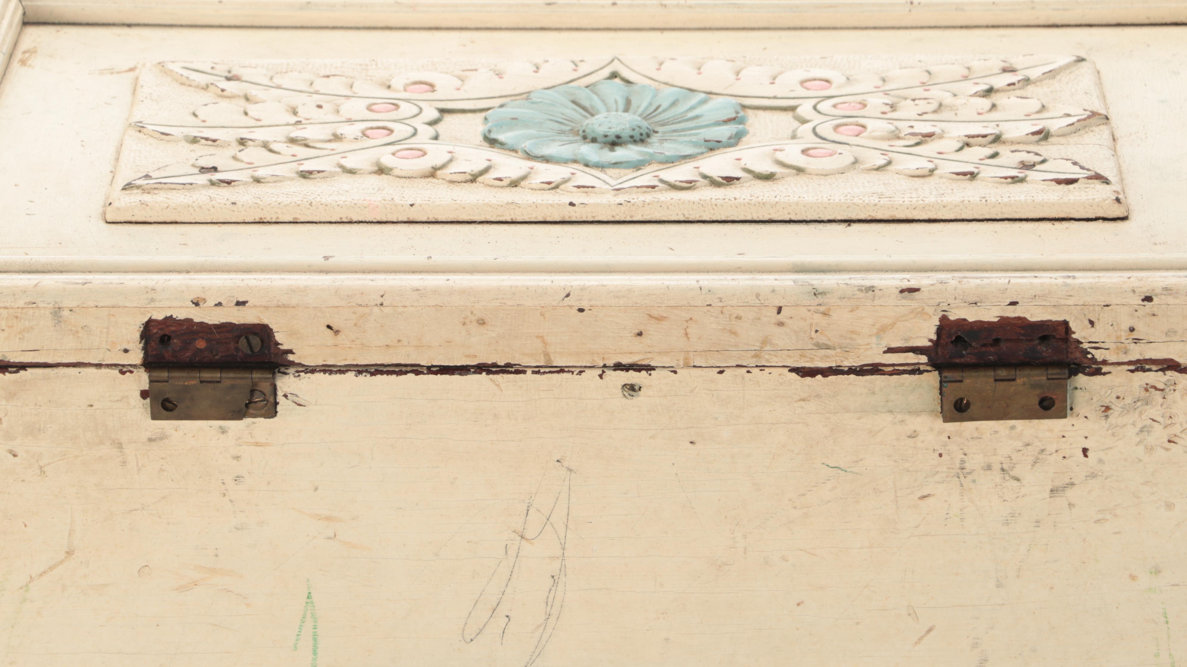 Hand-Crafted Wooden Floral Toy Chest, Early to Mid-20th Century