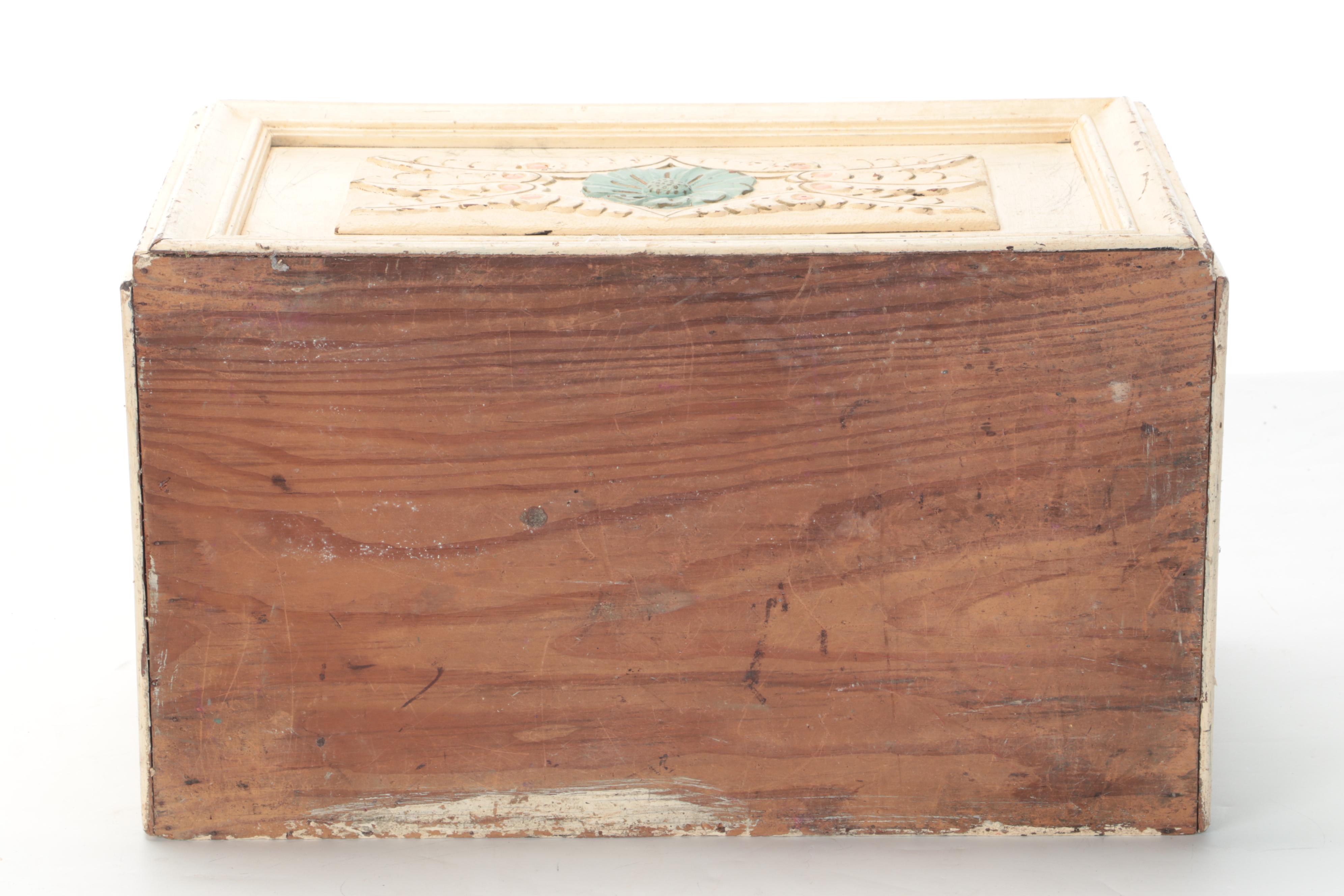 Hand-Crafted Wooden Floral Toy Chest, Early to Mid-20th Century