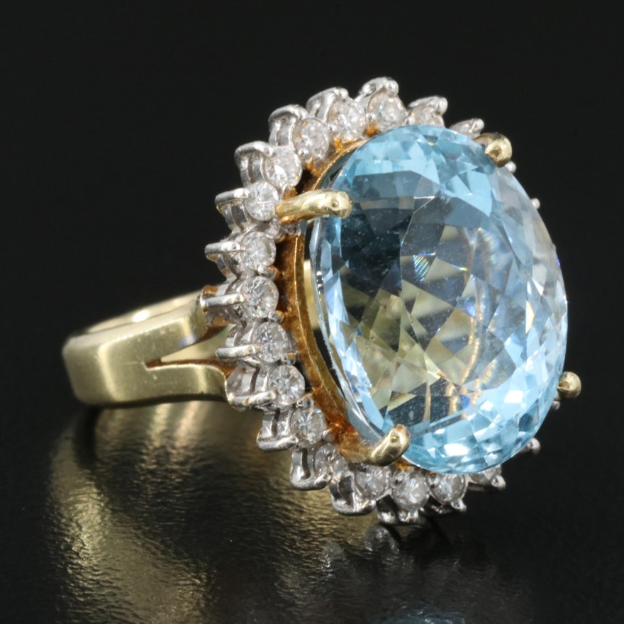 14K 12.48 CT Aquamarine and Diamond Ring