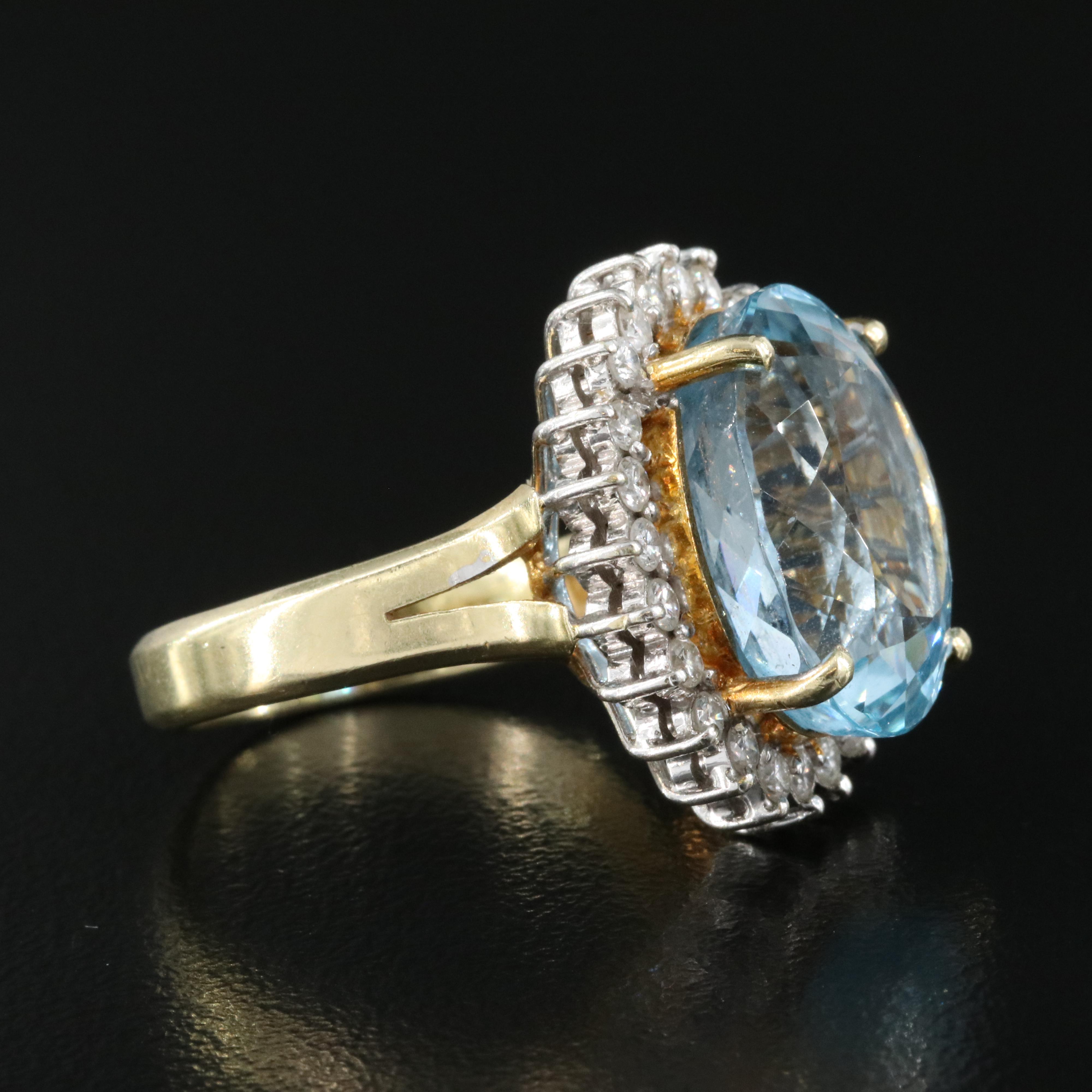 14K 12.48 CT Aquamarine and Diamond Ring