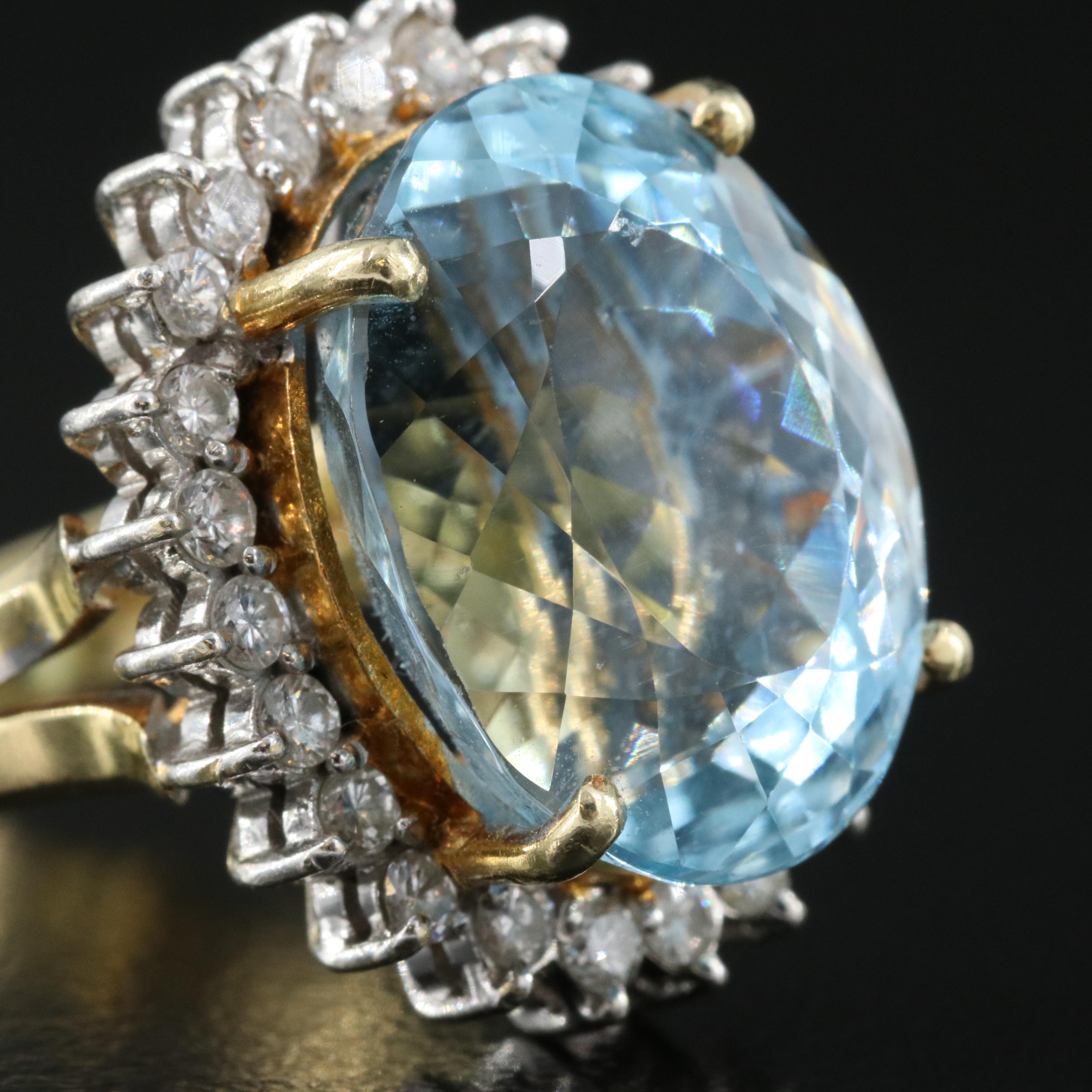 14K 12.48 CT Aquamarine and Diamond Ring