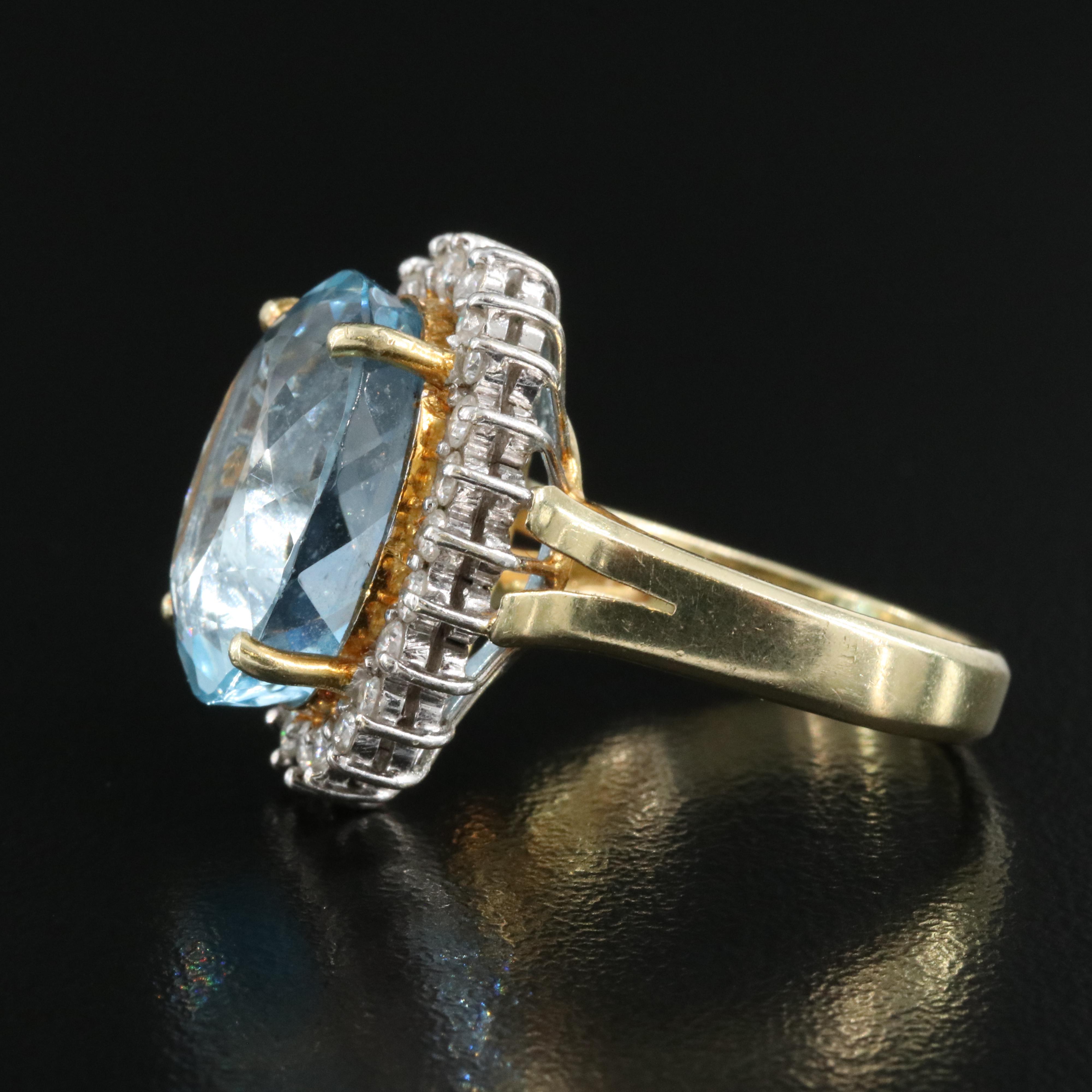 14K 12.48 CT Aquamarine and Diamond Ring