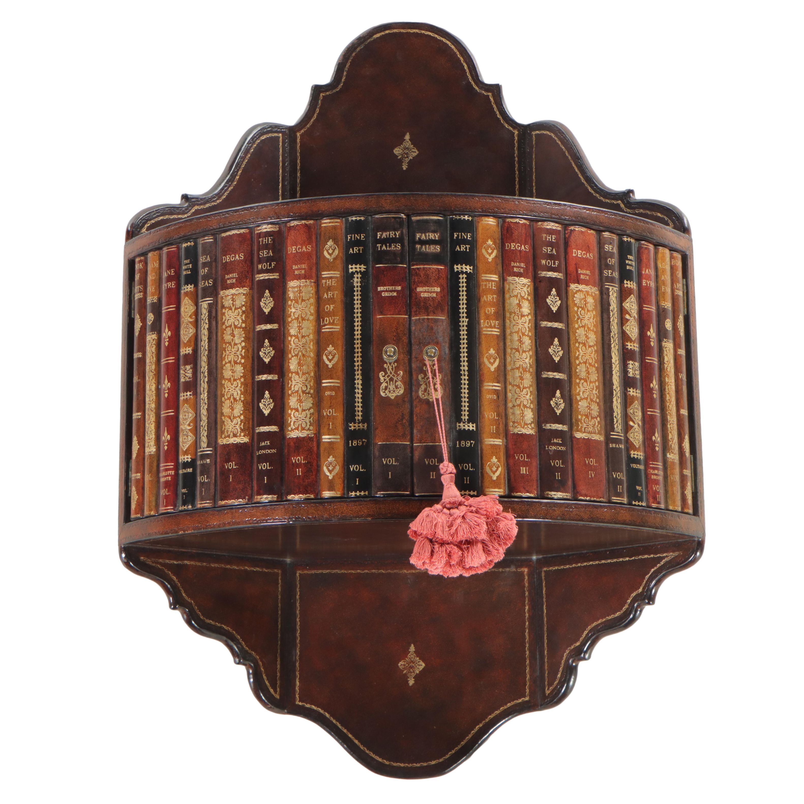 Maitland-Smith Leather-Wrapped Faux-Book Hanging Corner Cabinet