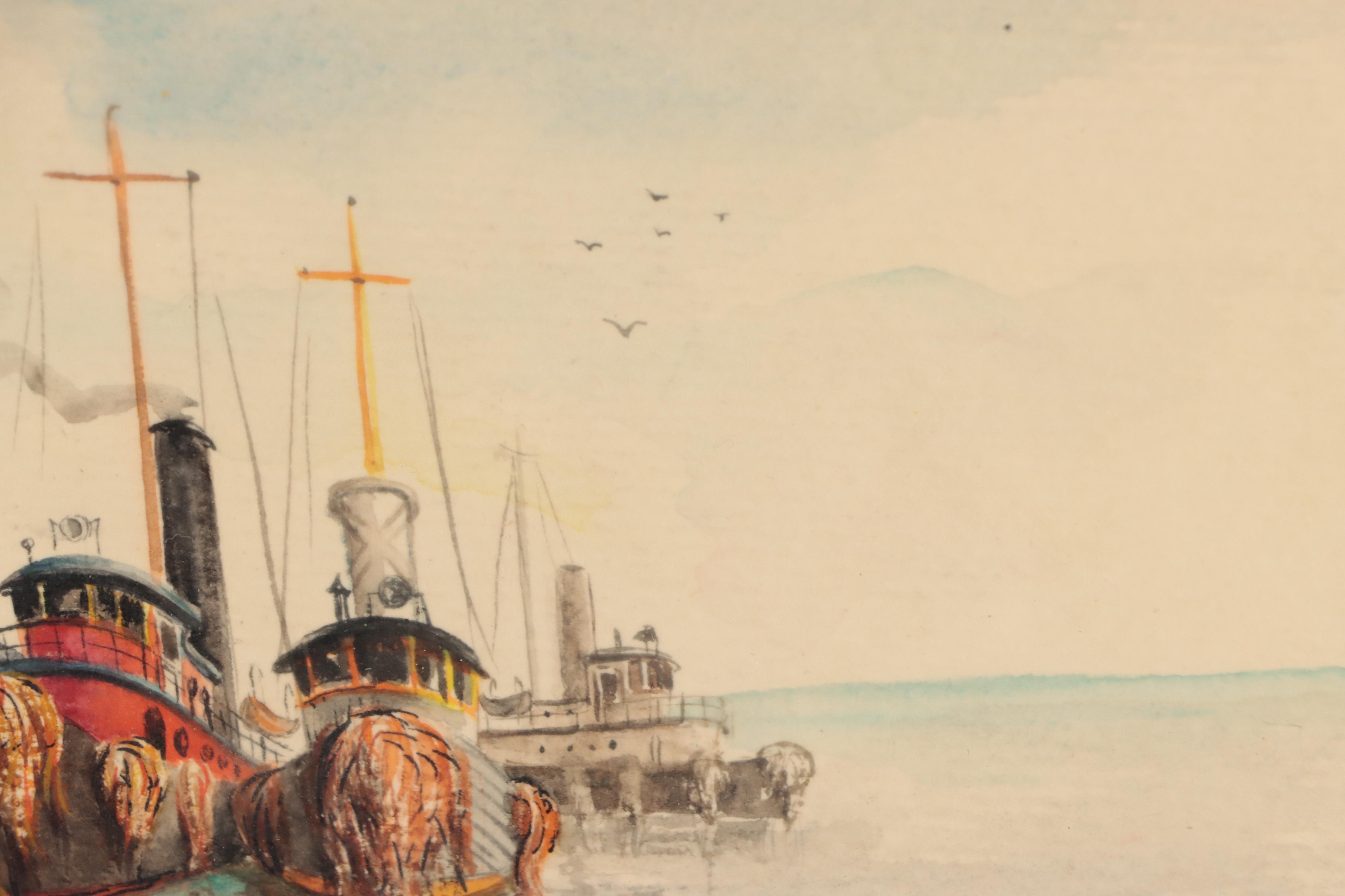 Harbor Scene Watercolor Painting