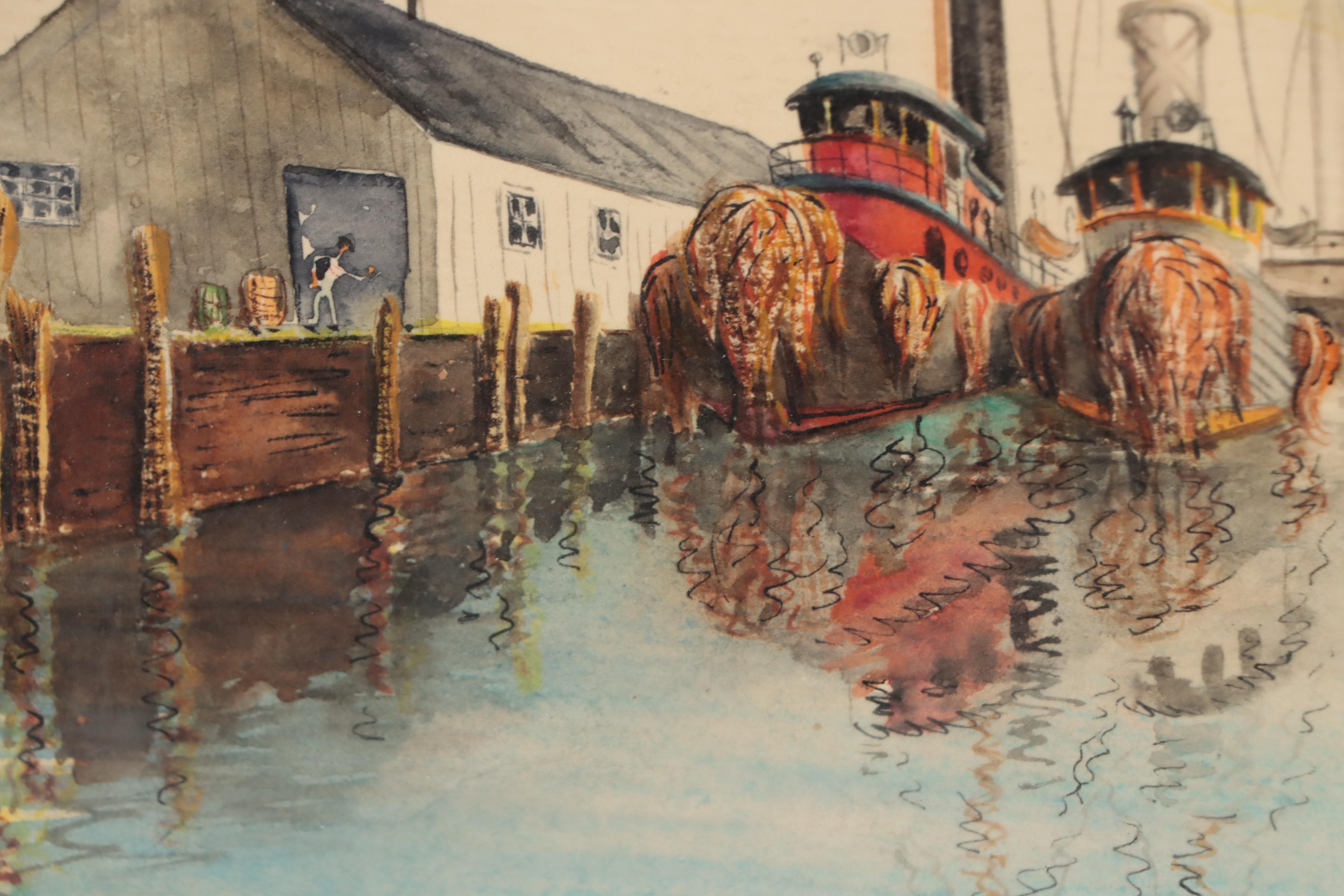 Harbor Scene Watercolor Painting