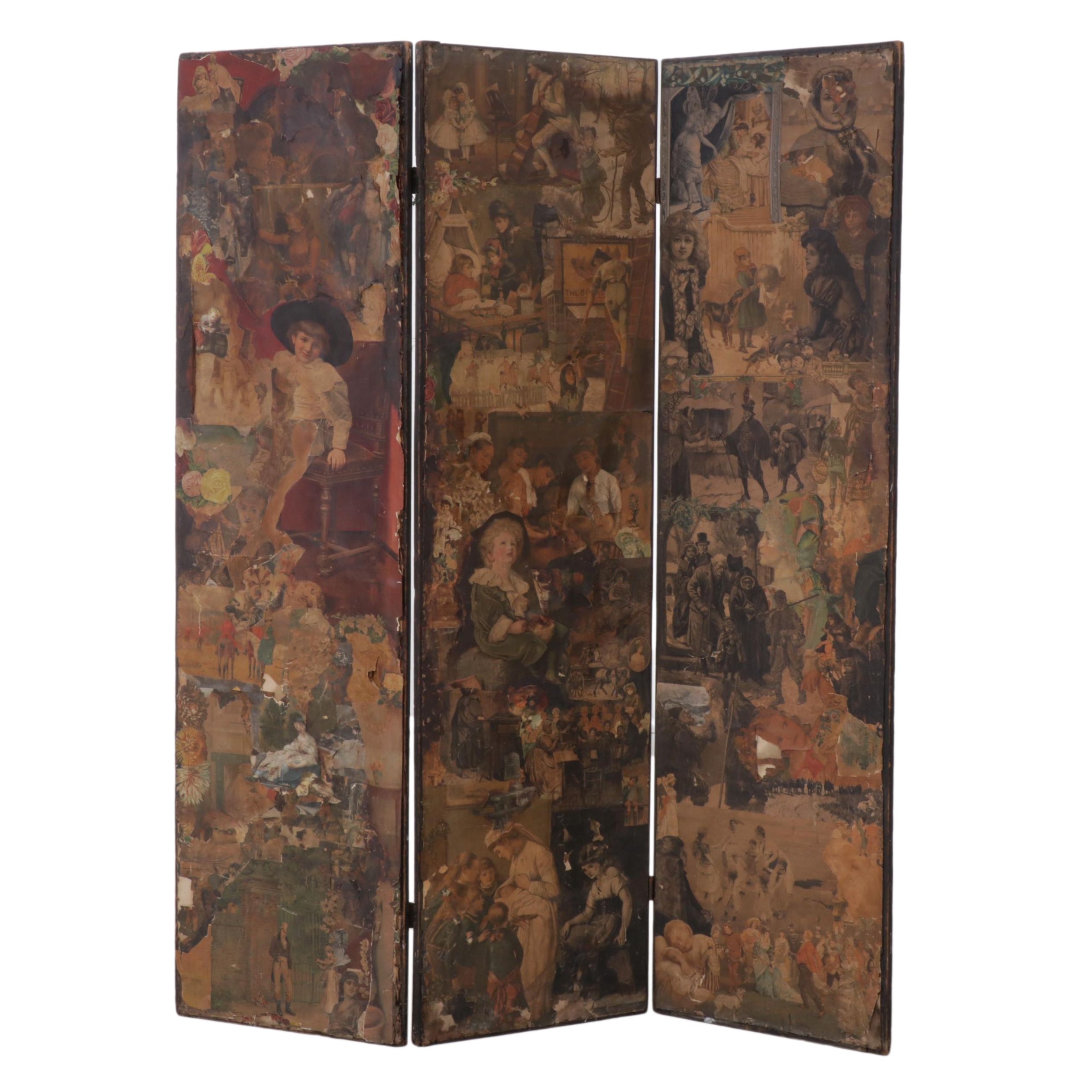 Victorian Canvas Room Screen Decoupaged with Various Victorian Prints