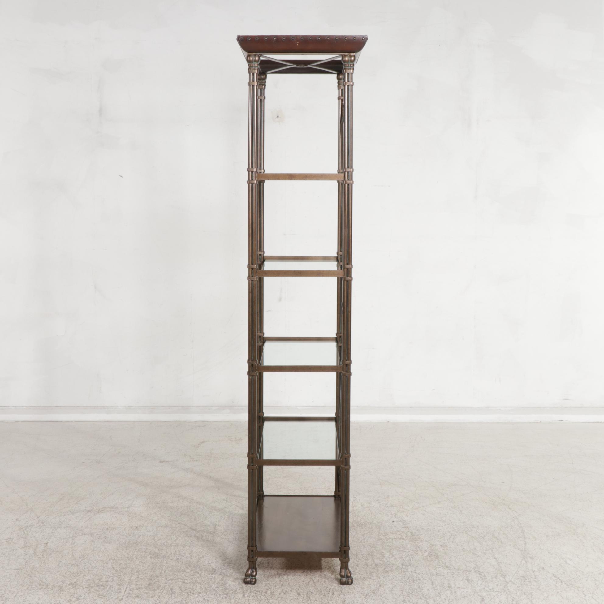 French Empire Style Patinated Metal, Wood and Glass Shelf Étagère