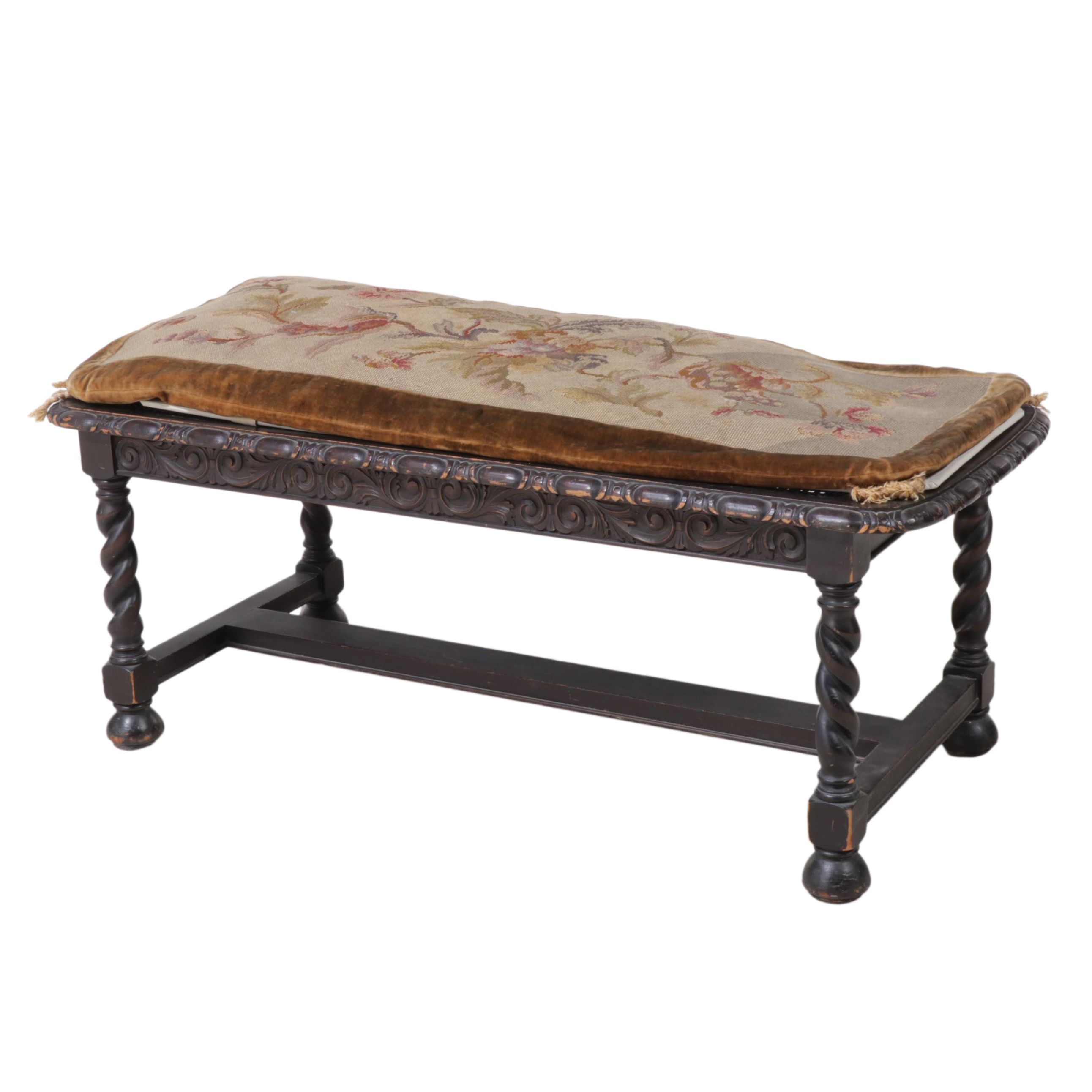 Henshaw's Furniture Jacobean Style Walnut Bench, Early to Mid 20th Century