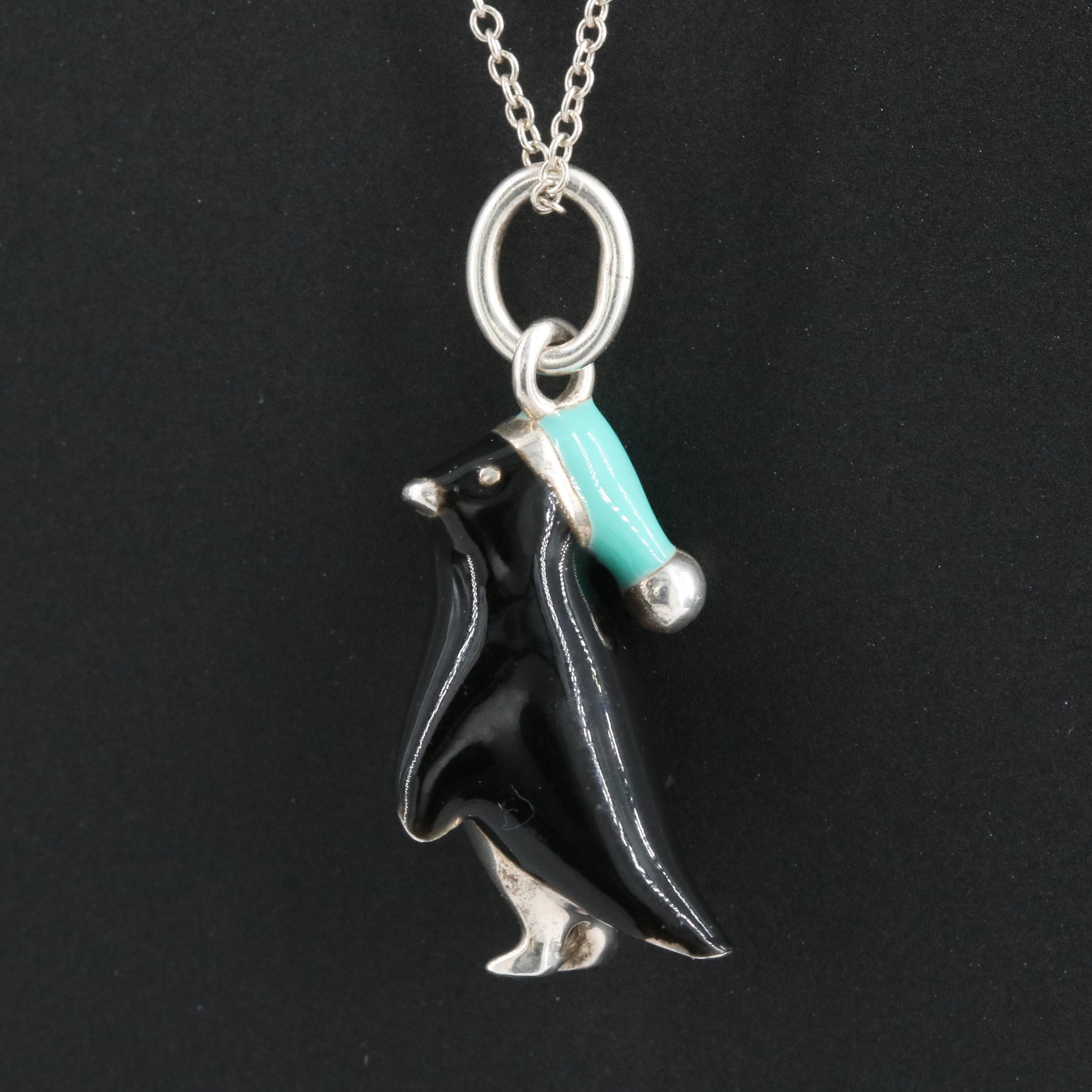 Tiffany & Co. Sterling Enamel Penguin Necklace