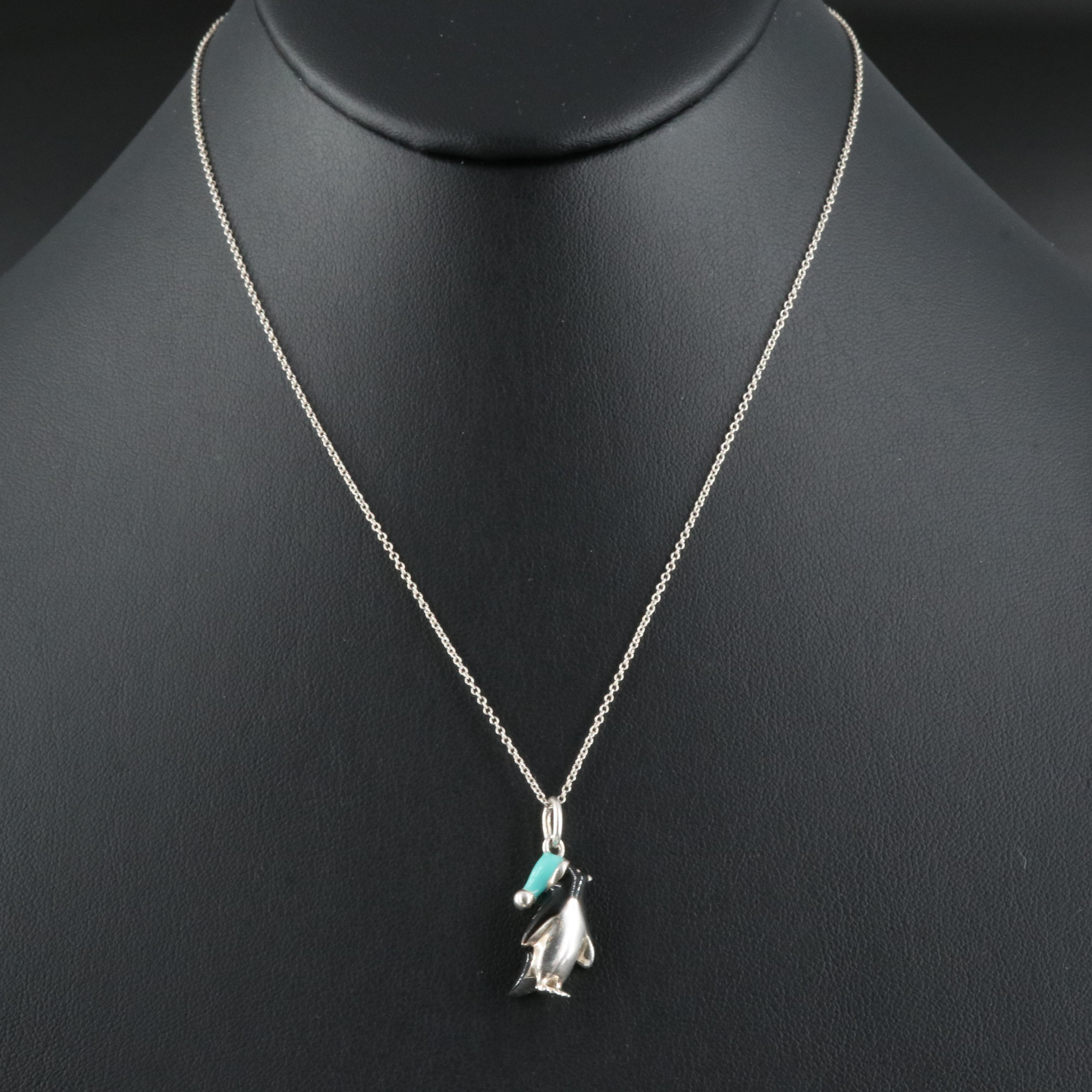 Tiffany & Co. Sterling Enamel Penguin Necklace