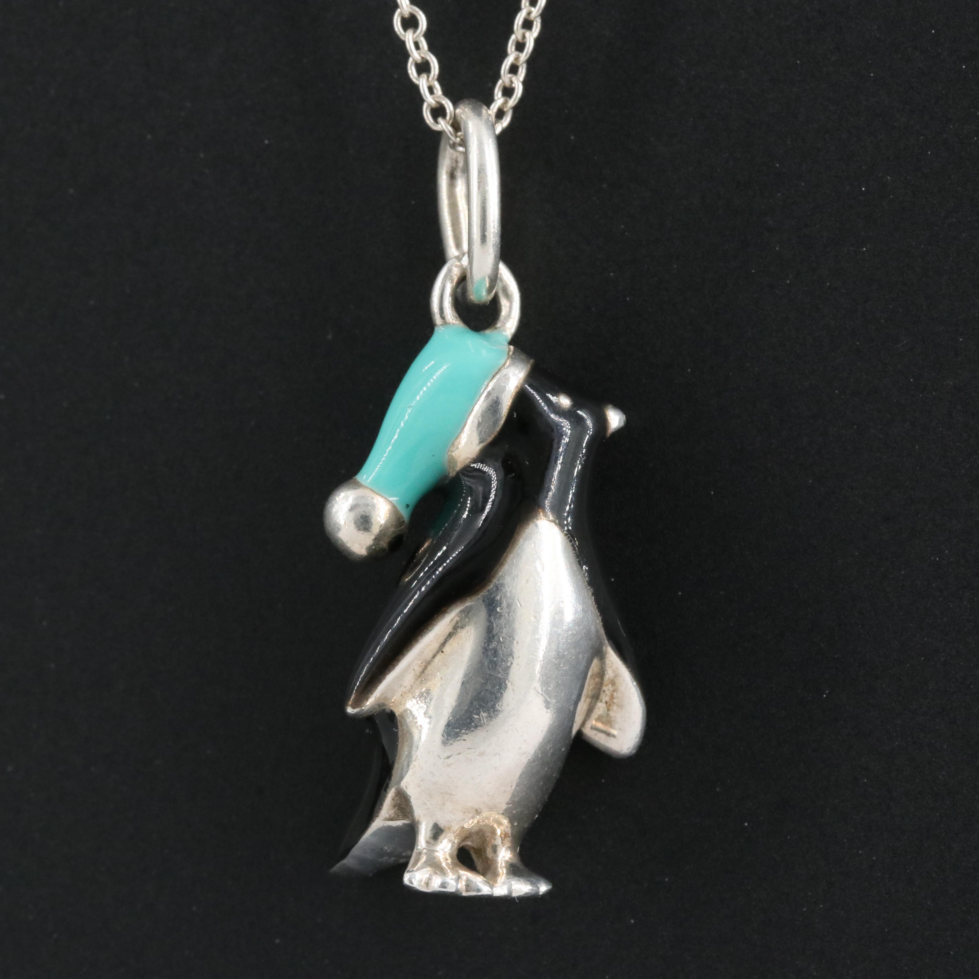 Tiffany & Co. Sterling Enamel Penguin Necklace