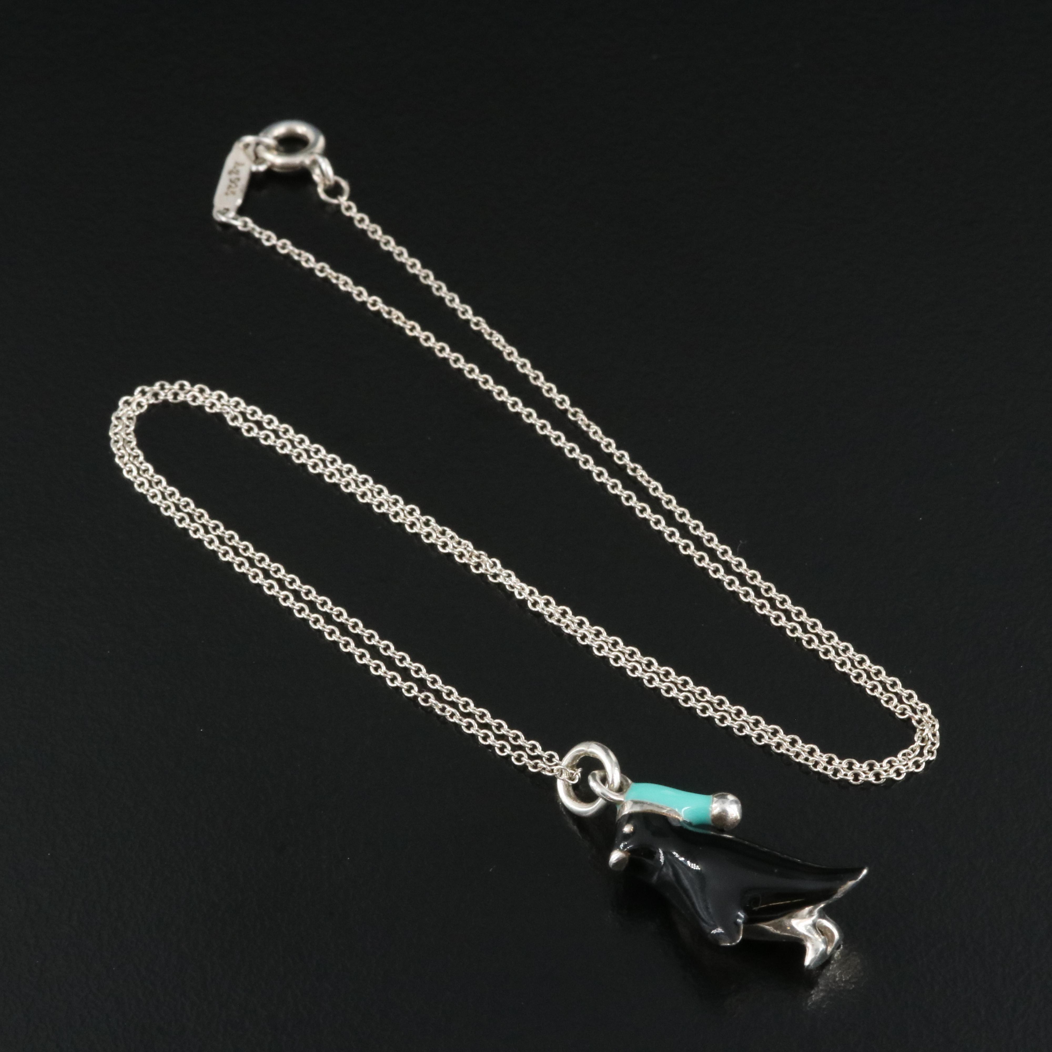 Tiffany & Co. Sterling Enamel Penguin Necklace