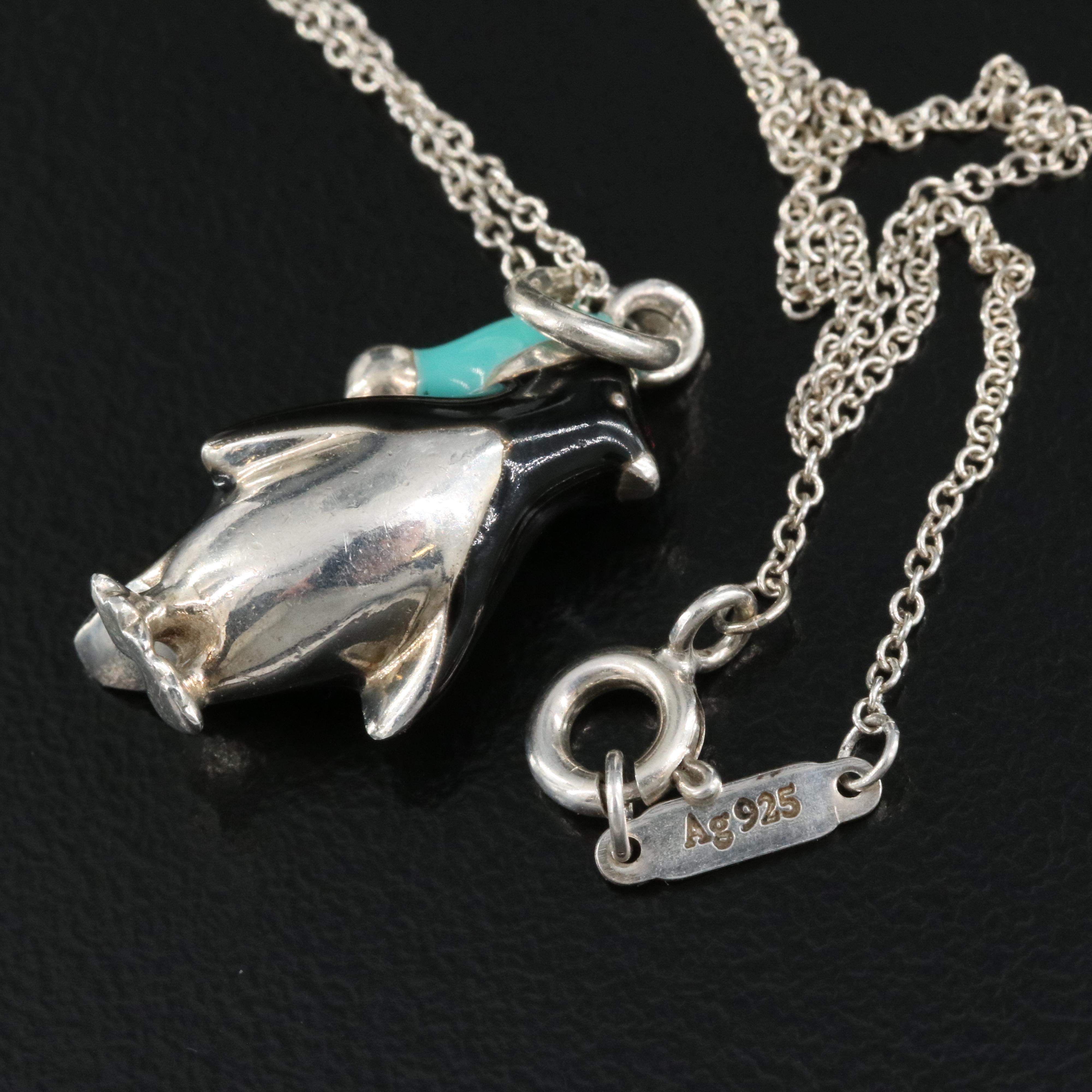 Tiffany & Co. Sterling Enamel Penguin Necklace