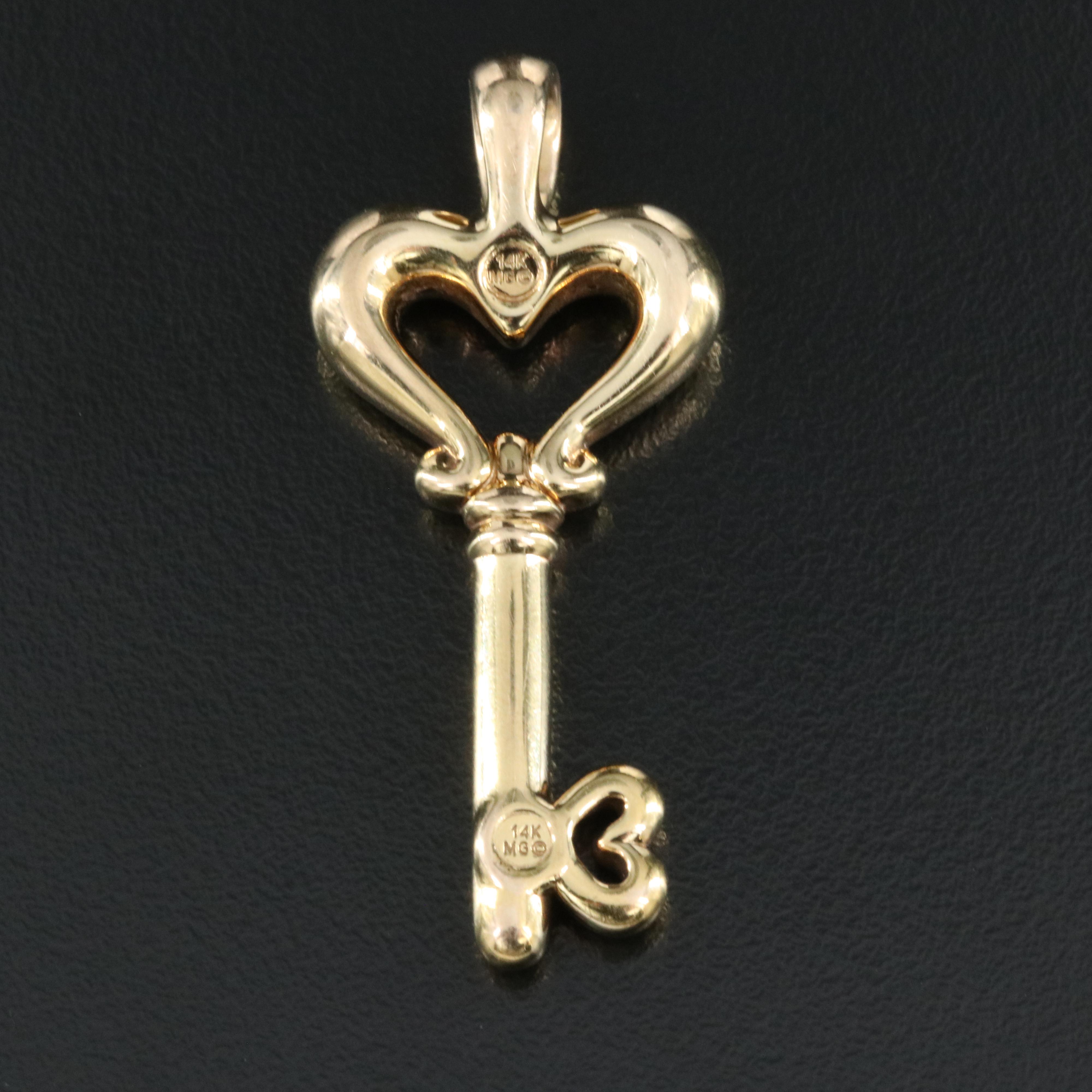 14K Heart Key Pendant