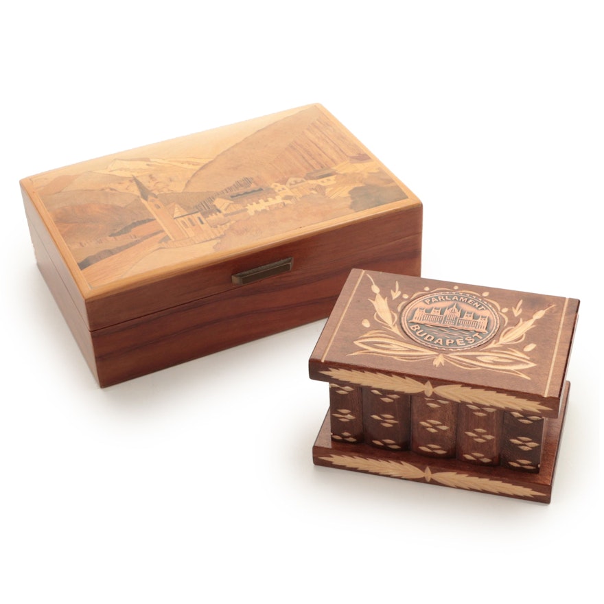 Schmid-Linder Marquetry Inlaid Box with Budapest Puzzle Box